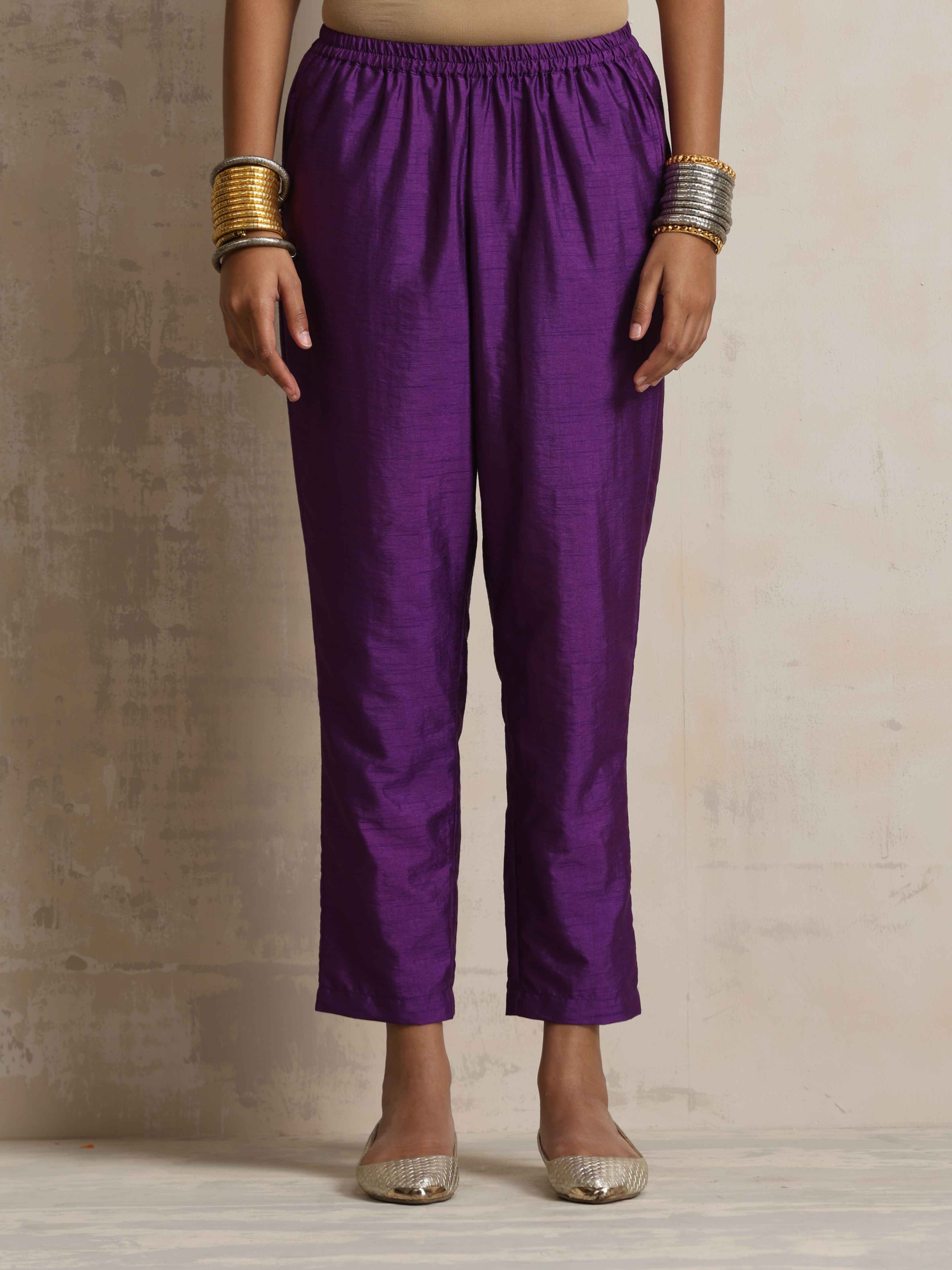 trueBrowns Purple Silk Anarkali Flared Kurta Set - view 8