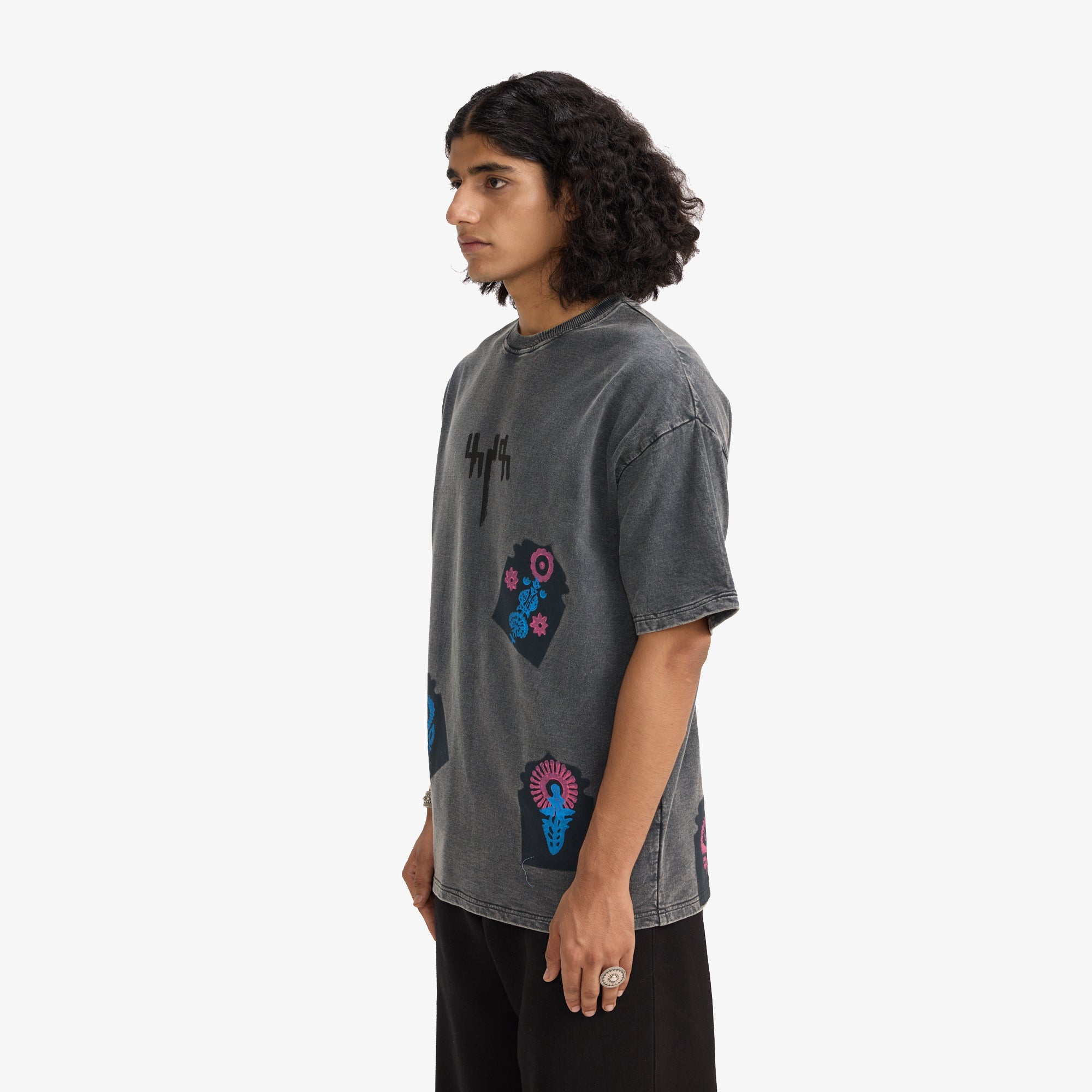 F A R A K | Jarokha Block Print T-shirt { Grey/grey - view 3