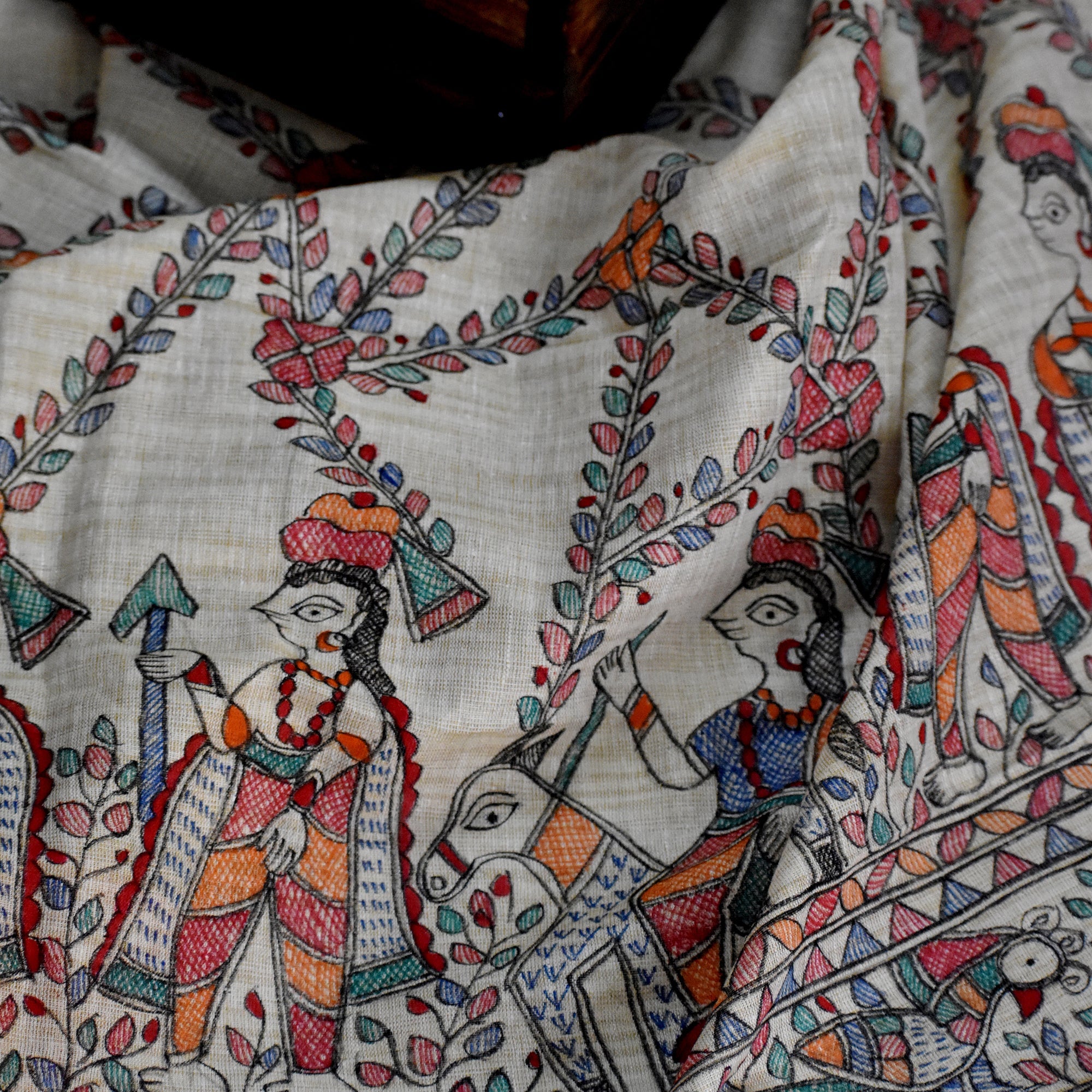 DIORAMA DESIGNS Beige - Madhubani Hand-Painted Cotton Dupatta - view 5