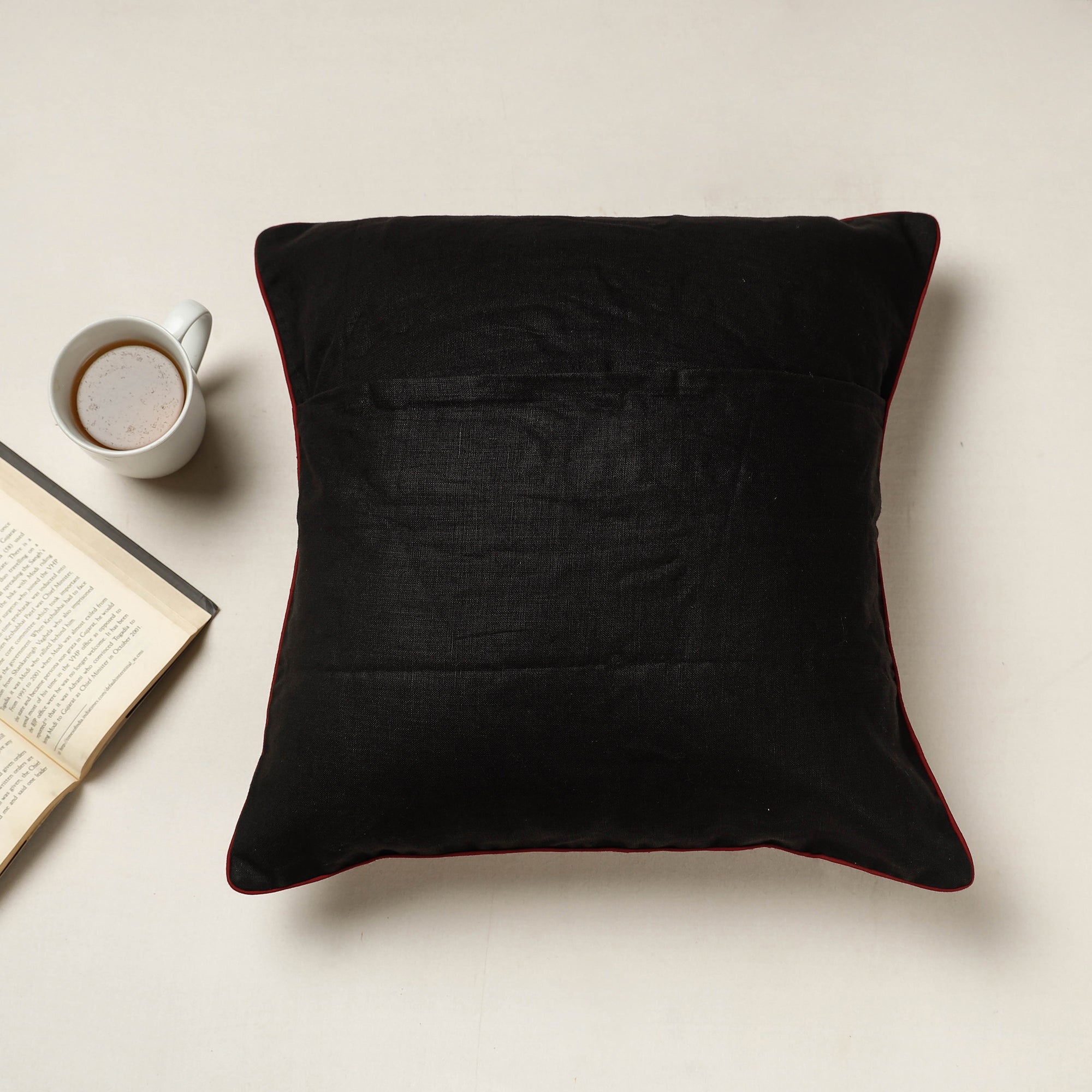 QASAB Black - Kutch Dhebariya Qatab Hand Embroidered Cotton Cushion Cover (16 x 16 in) - view 3