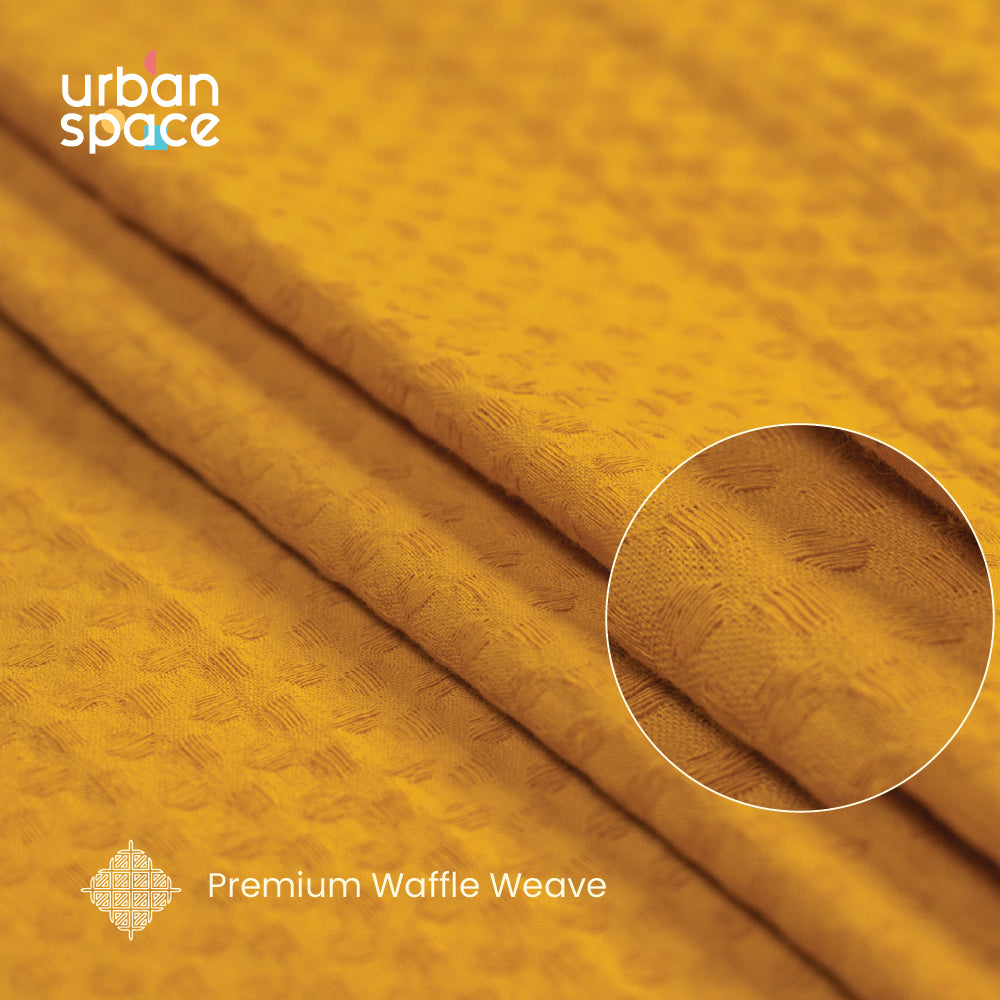 Urban Space -Home Furnishing Store 100% Cotton Waffle weave Curtains, 60-65% Room Darkening Curtain - Pack of 2 - Mustard - view 2