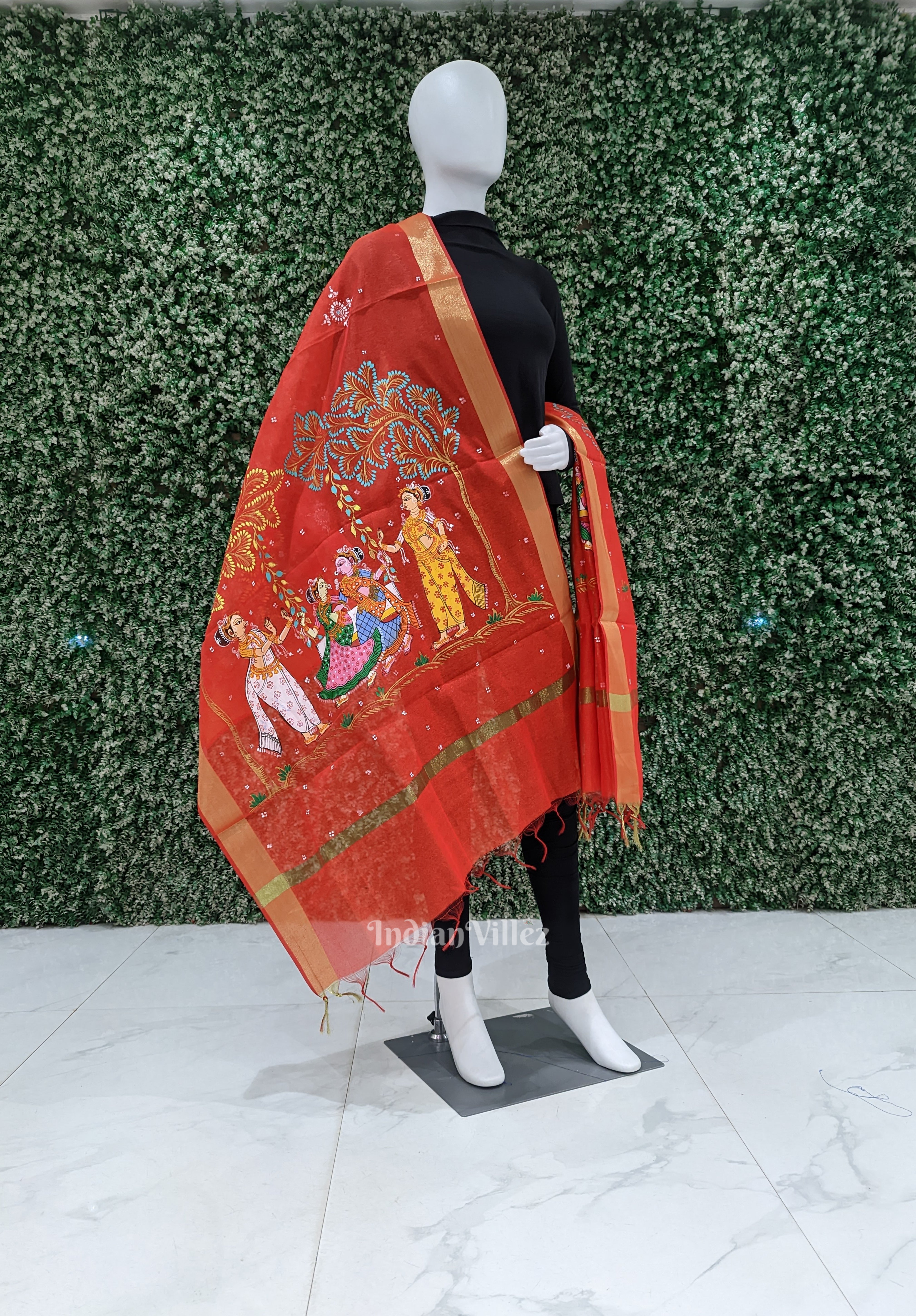 IndianVillèz Raja Theme Patachitra Chanderi Dupatta