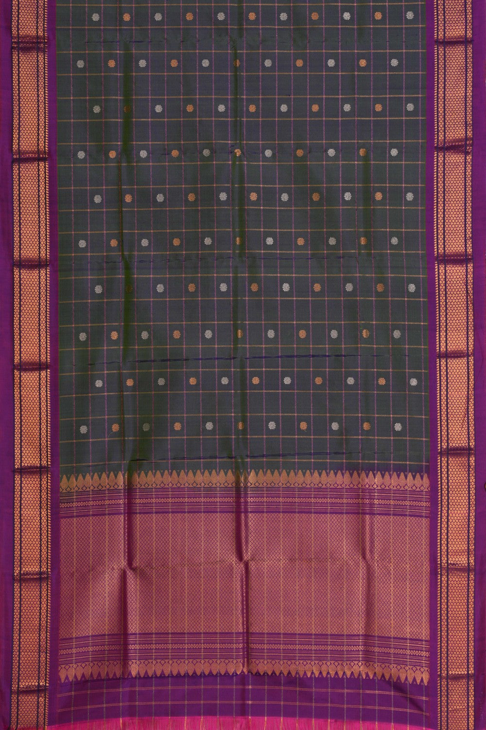 Kalanjali Gadwal Silk Kattam Green Dupatta - view 3