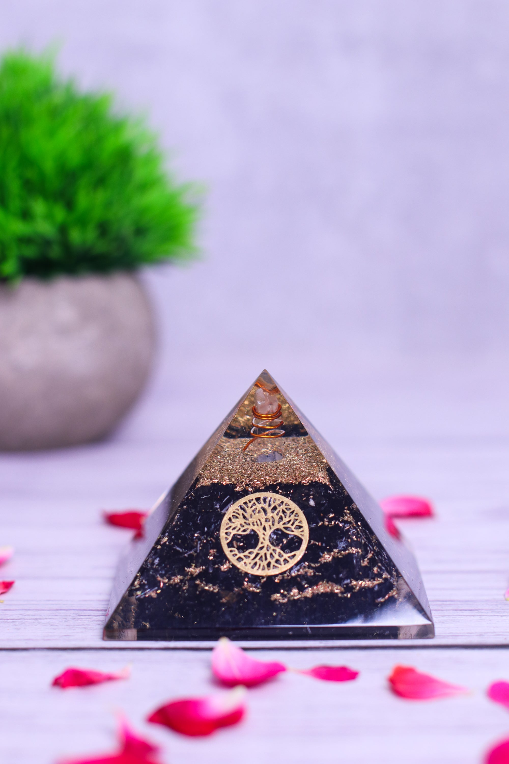 Studio Vaidik Black Tourmaline Orgonite Pyramid Decorative Showpiece