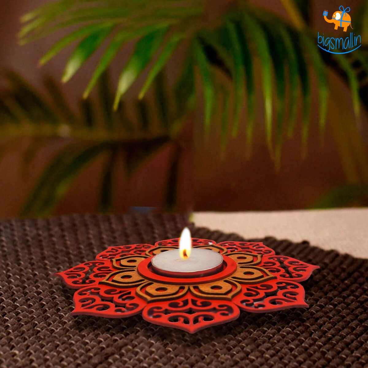 Bigsmall_cc Decorative Wooden Tea Light Holder - Set of 2