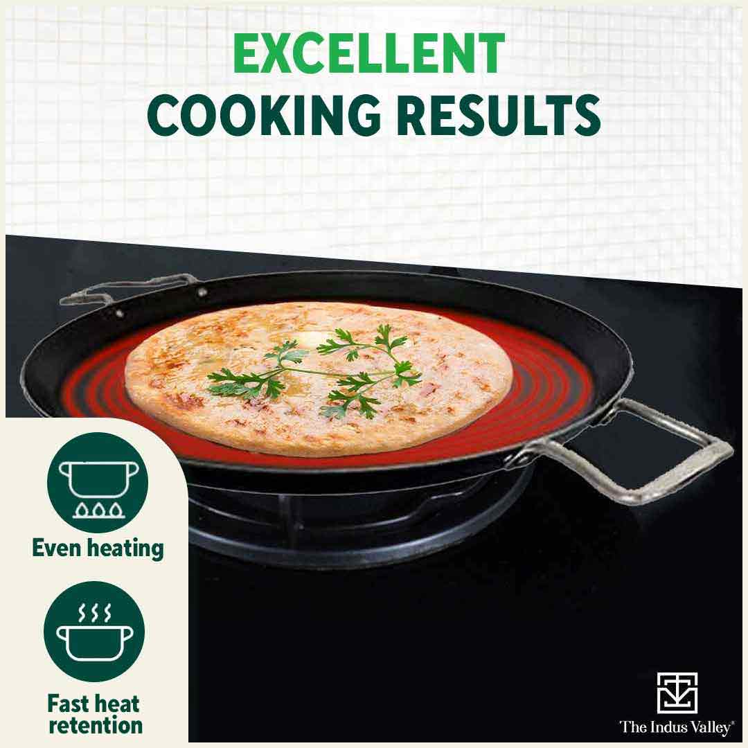 The Indus Valley 100% Pure Sheet Iron Tawa, 2 Handles, Seasoned, Toxin-free, Induction, 28.5cm, 1.7kg - view 7
