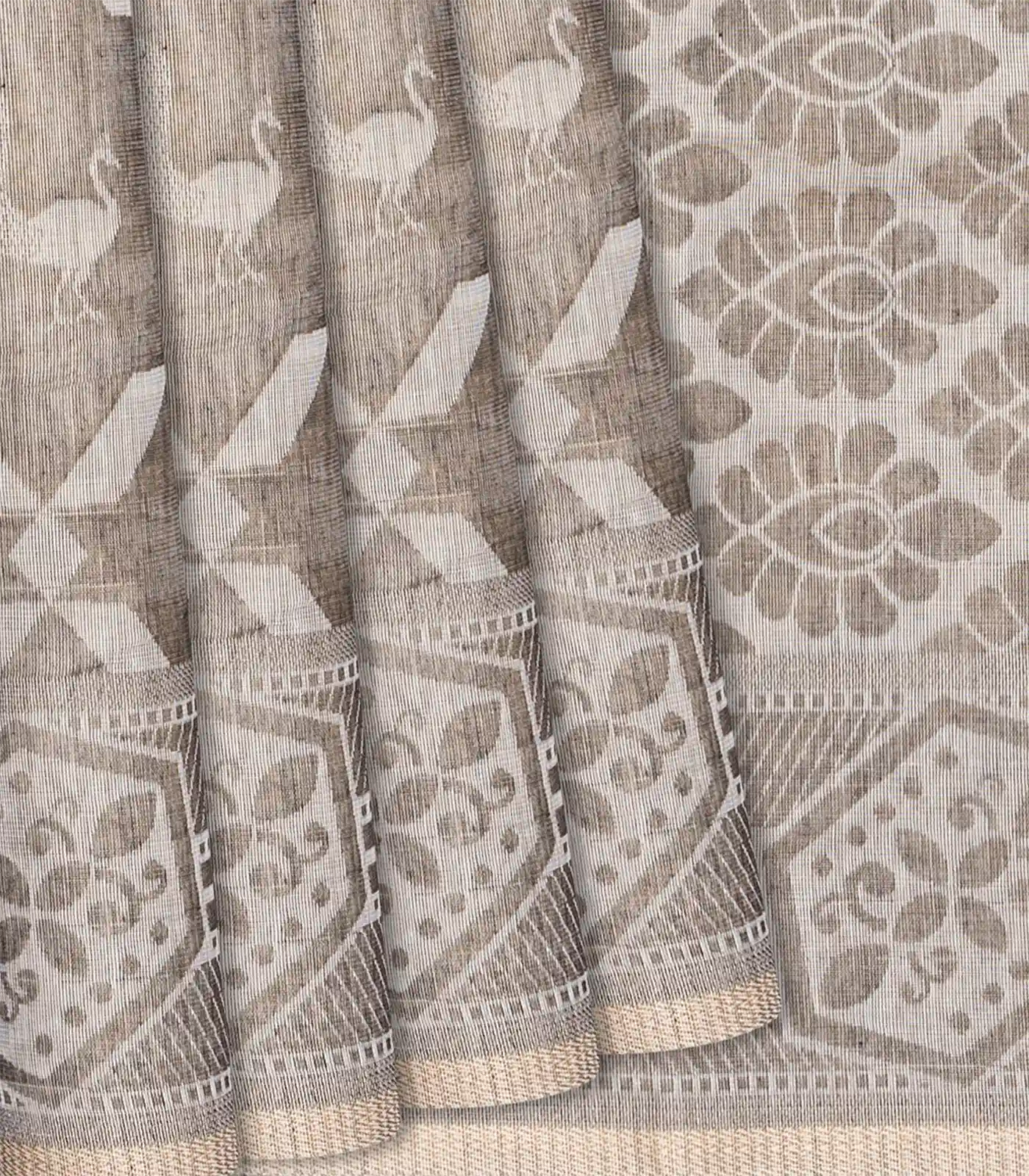 RmKV Grey Handloom Chirala Saree With Peacock Motifs-Grey