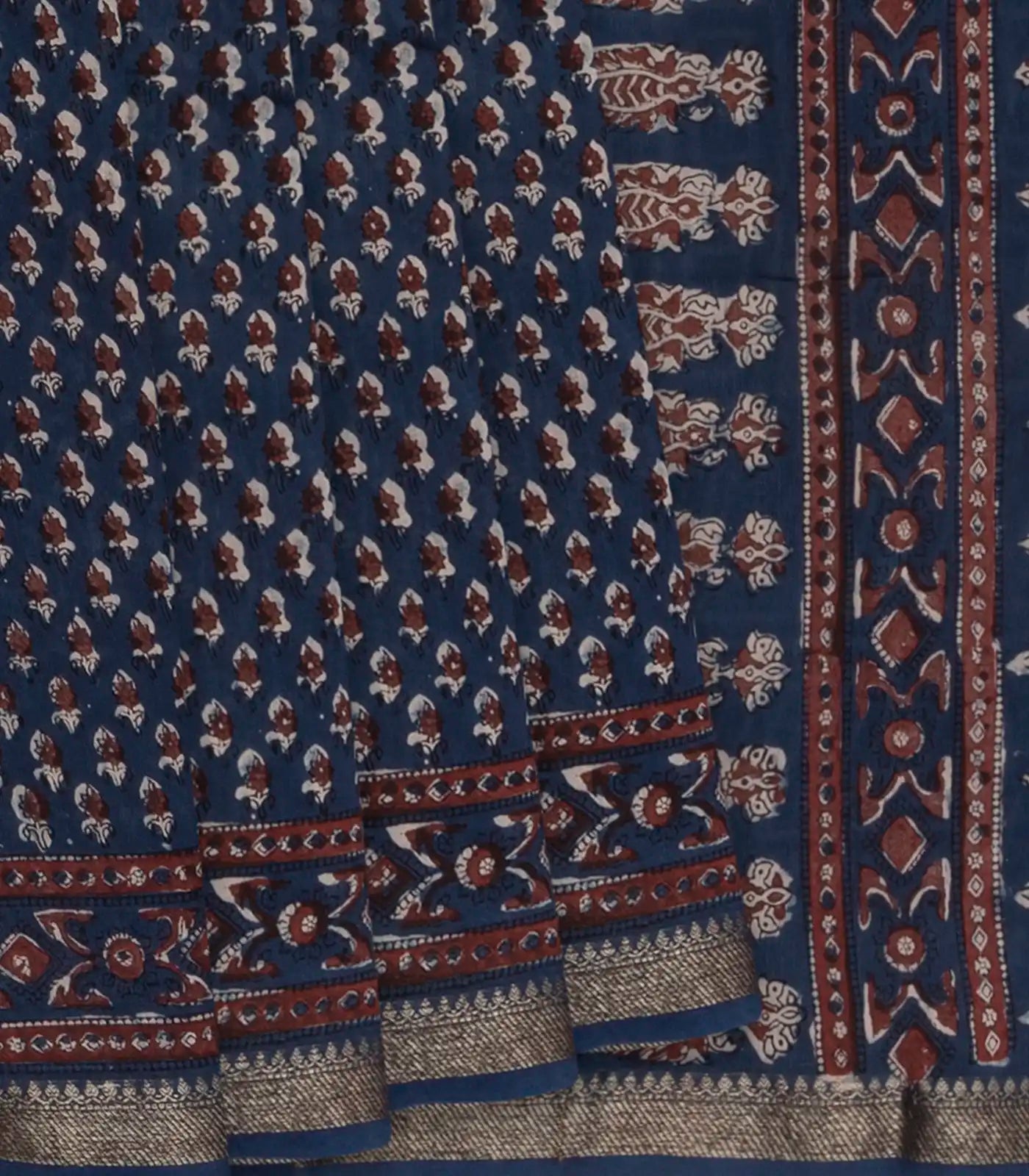 RmKV Navy Blue Chanderi Cotton Saree With Printed Floral Motifs-Navy Blue