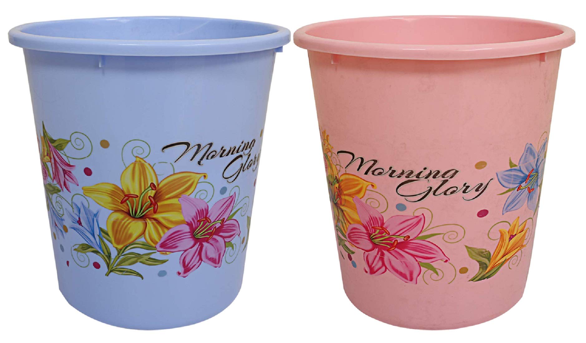 Heart Home Plastic Exclusive 2 Pcs Virgin Floral Dustbin/Garbage Bin, 5 Litre, Blue & Pink - CTHH12951