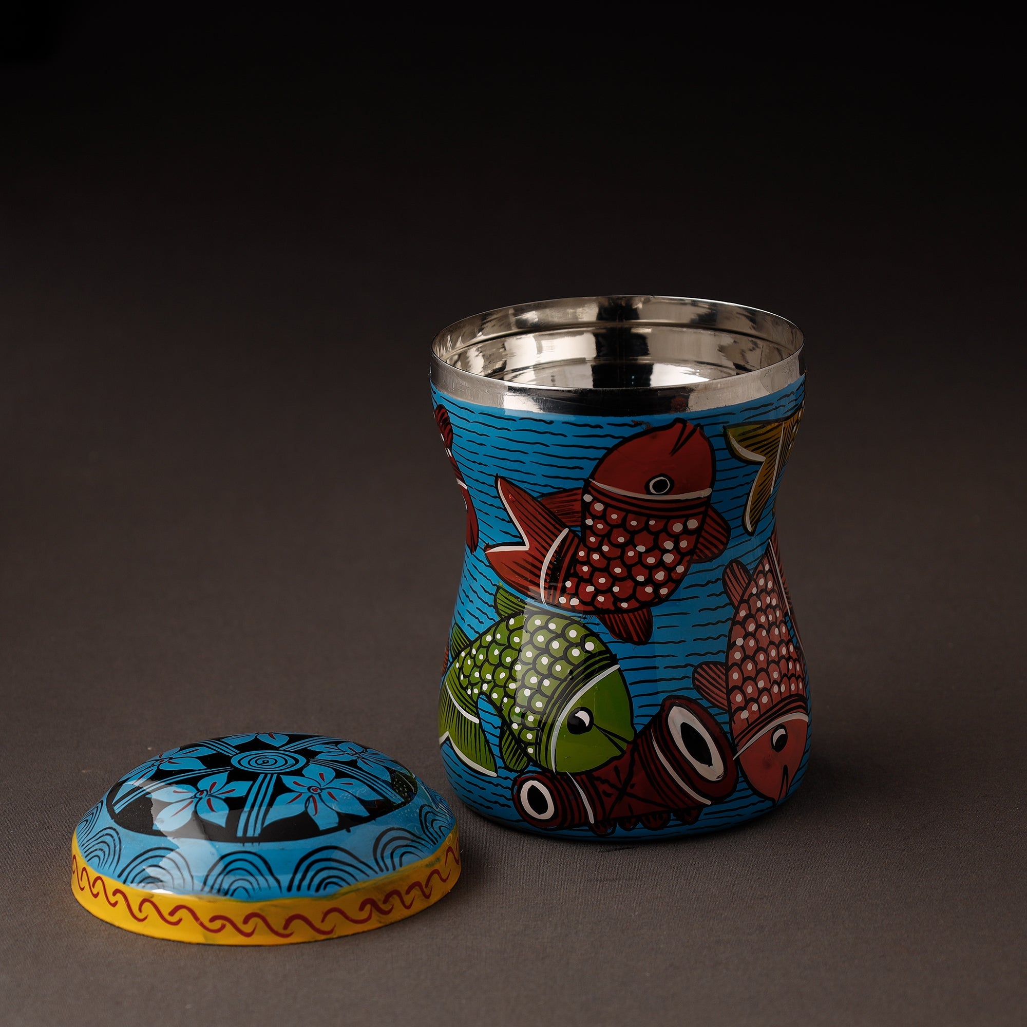 AAYAAS Bengal Patua Handpainted Stainless Steel Multi Utility Container - view 2