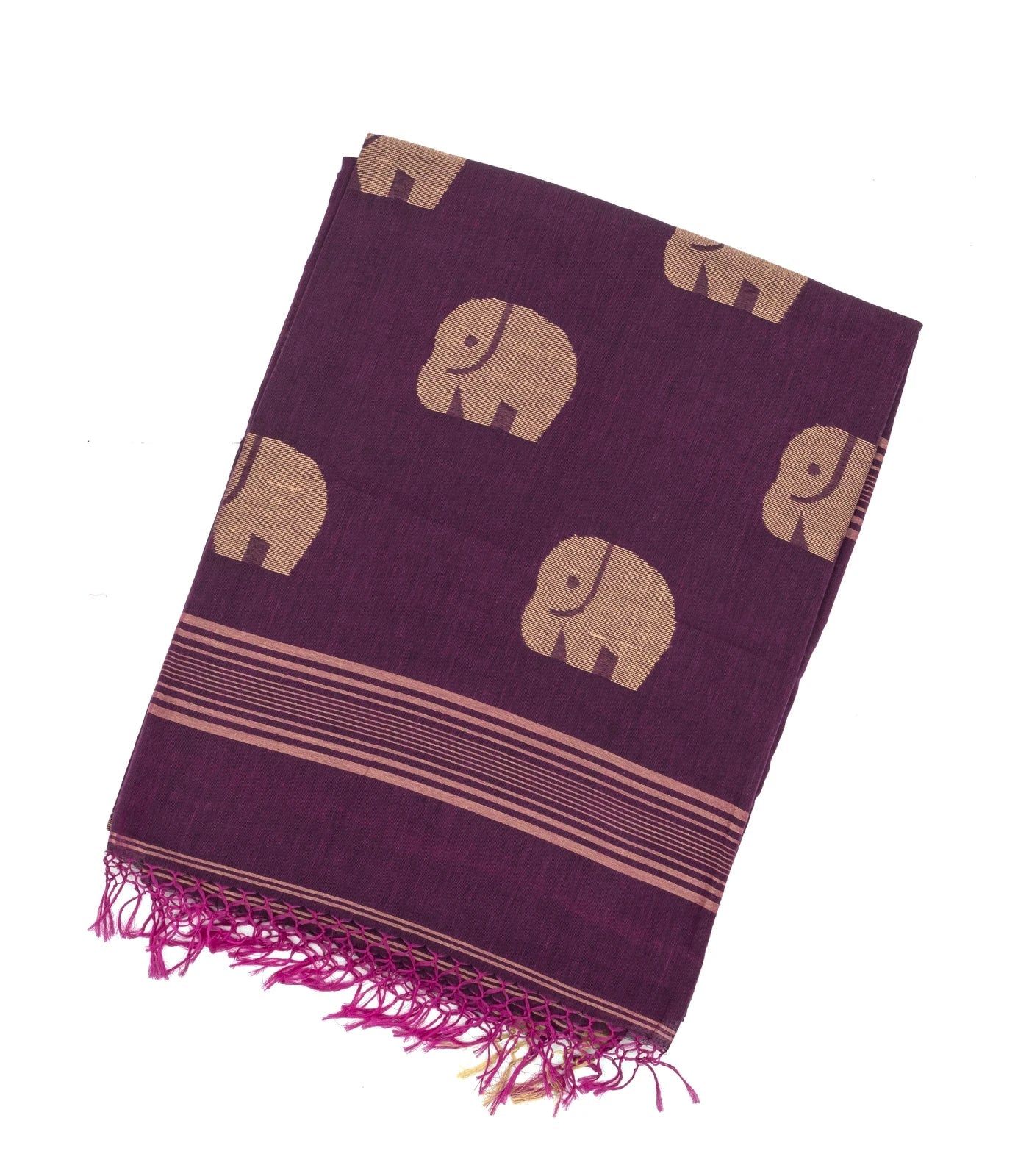 RmKV Magenta Handloom Bengal Cotton Saree With Horse Buttas