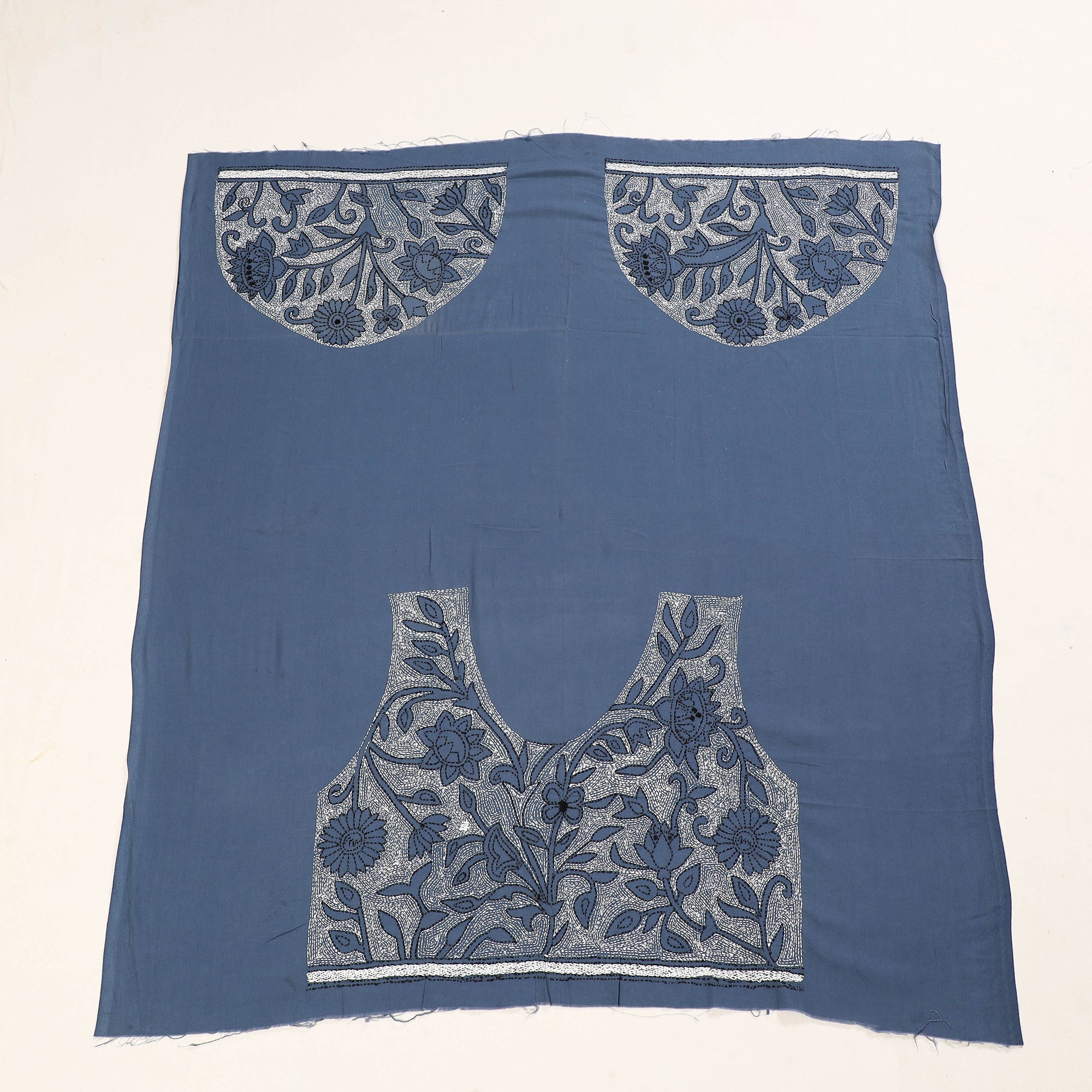 KHUSHBASH - HAPPY LOOM OF EAST Blue - Bengal Kantha Embroidery Cotton Blouse Piece 44 - view 2