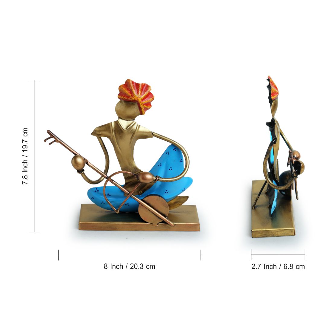EXCLUSIVELANE 'Folk Music Mahotsav' Handpainted Decorative Showpieces (Set of 3, Iron, 8 Inch) - view 3
