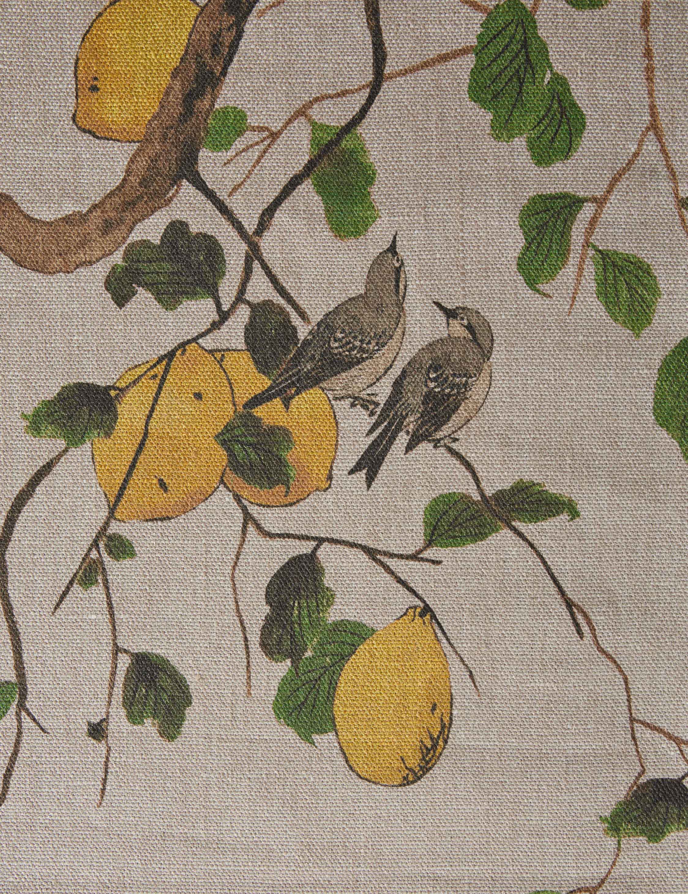 Lulu and Georgia Lemon Birds Flax Linen Fabric by Nathan Turner - view 2