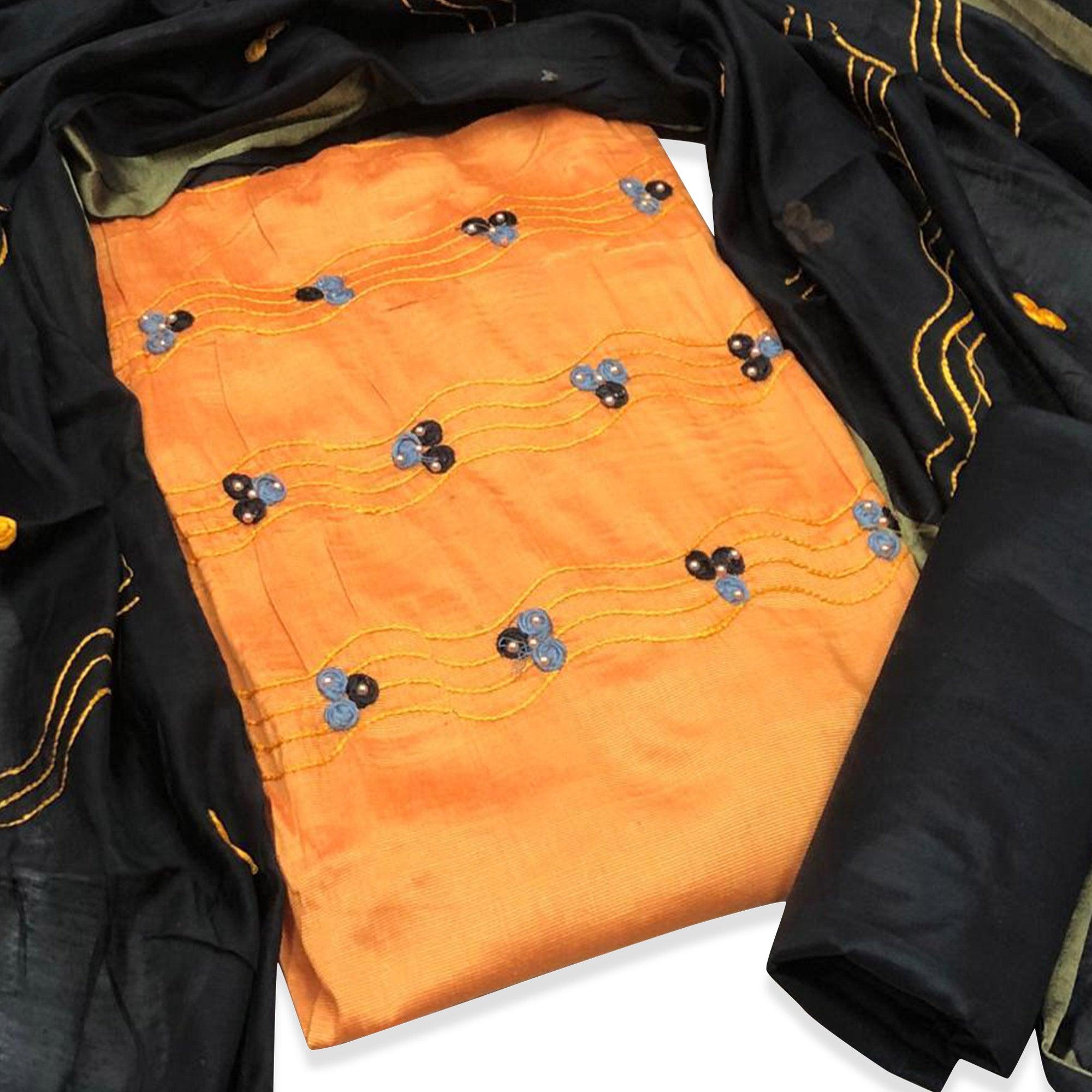Peachmode Dazzling Yellow Colored Casual Wear Embroidered Cotton Dress Material