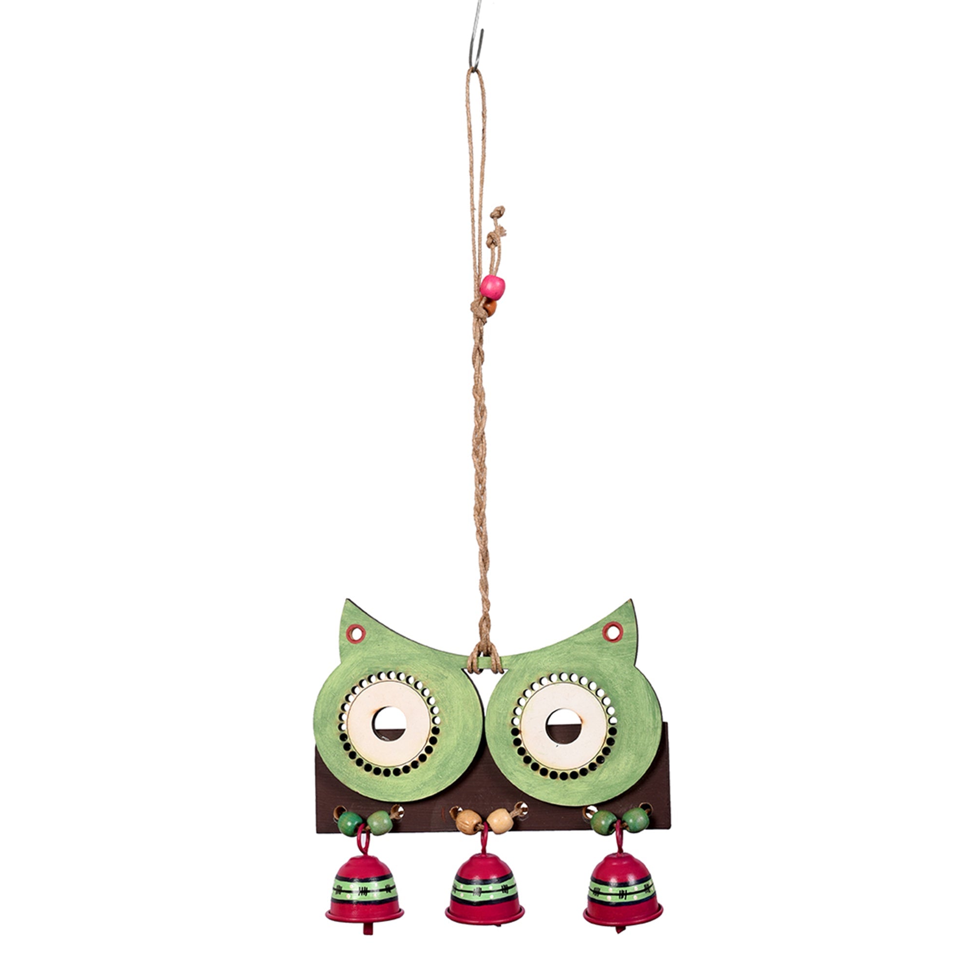 ART CREATIONS BY SUMAN SONTHALIA Big Owl Windchime with Three Metal Bells - view 2