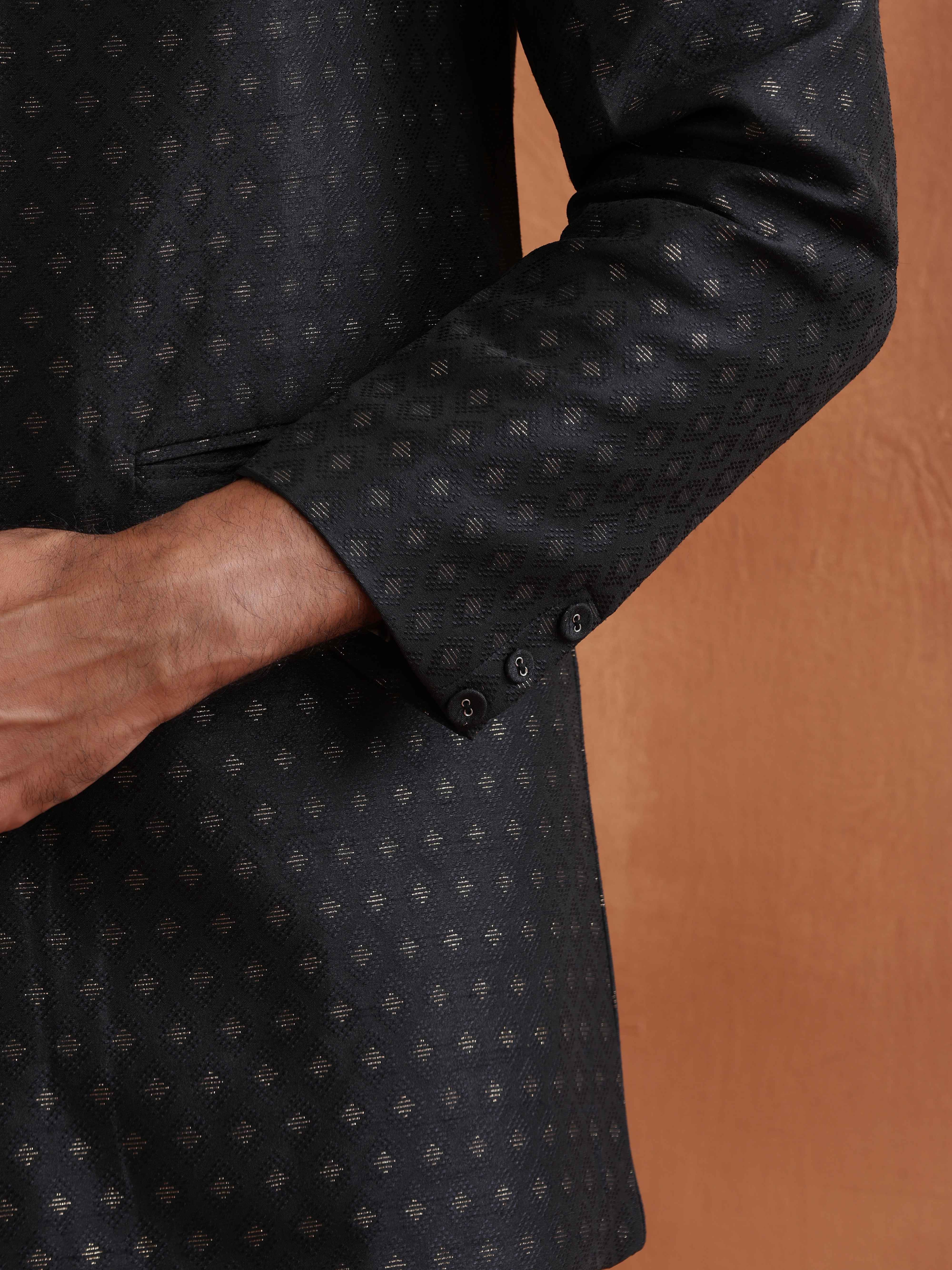 trueBrowns Men's Black Chanderi Long Jacket - view 5