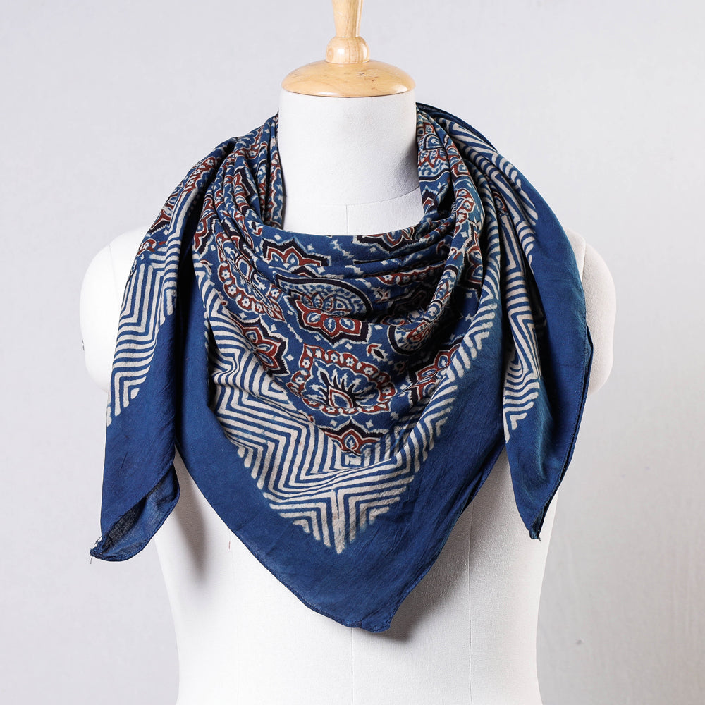 KACHCHH JI CHHAAP Blue - Ajrakh Block Printing Cotton Scarf from Kutch