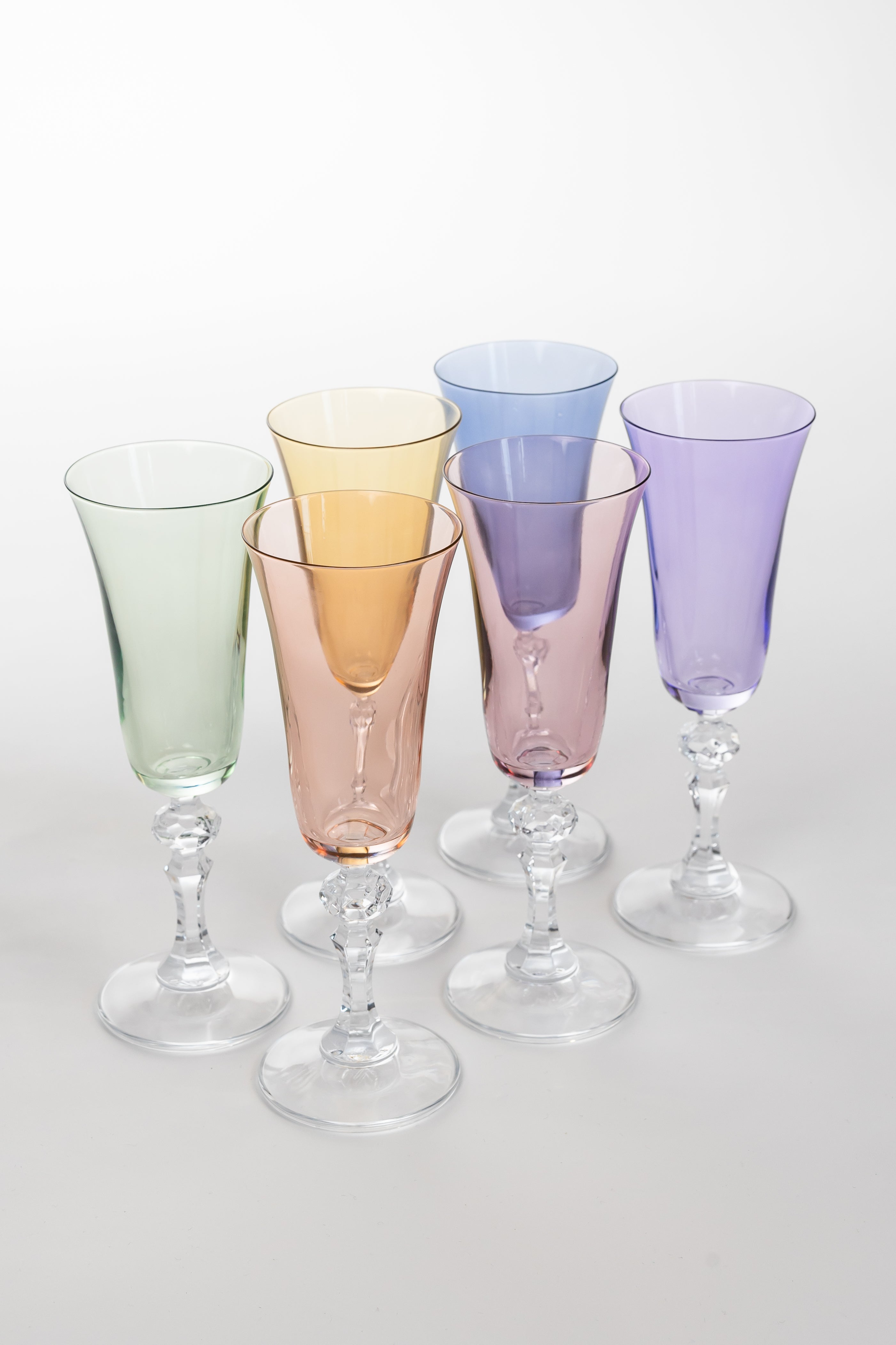 Estelle Colored Glass Estelle Colored Regal Flute With Clear Stem - Set of 6 {Pastel Mixed Set}