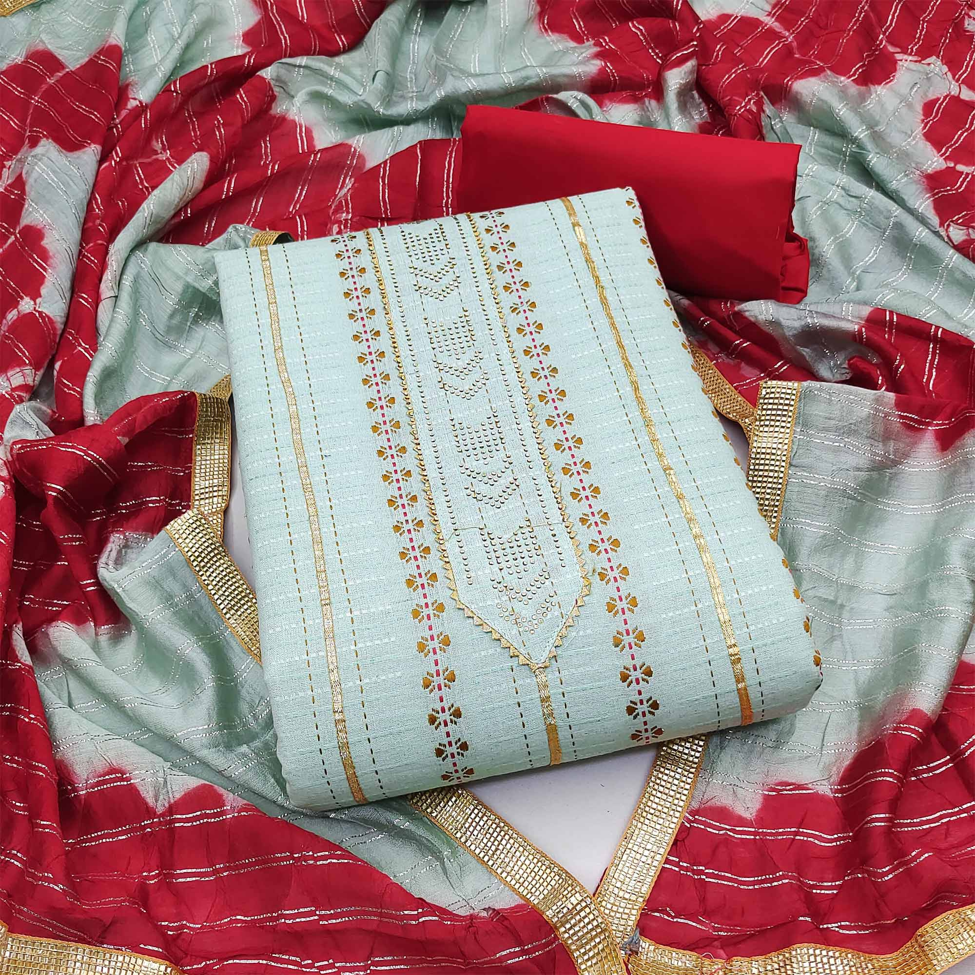 Peachmode Light Blue Printed Cotton Blend Dress Material