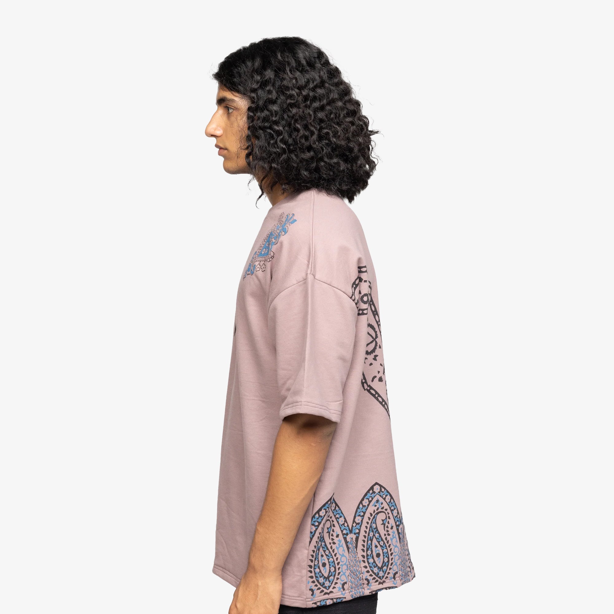 F A R A K | Mauve Block Printed T-shirt { Pink/pink - view 3
