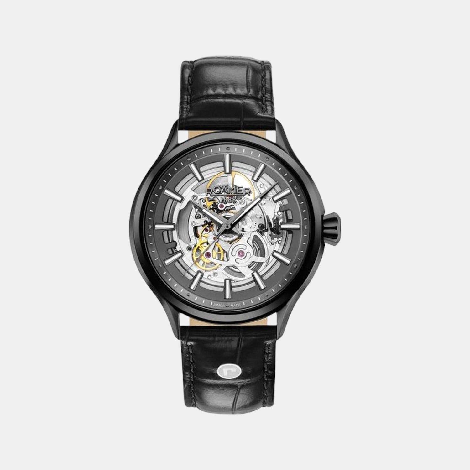 Roamer Competence Skeleton Men Automatic Black Dial Analog Leather Watch 101663 40 55 05N