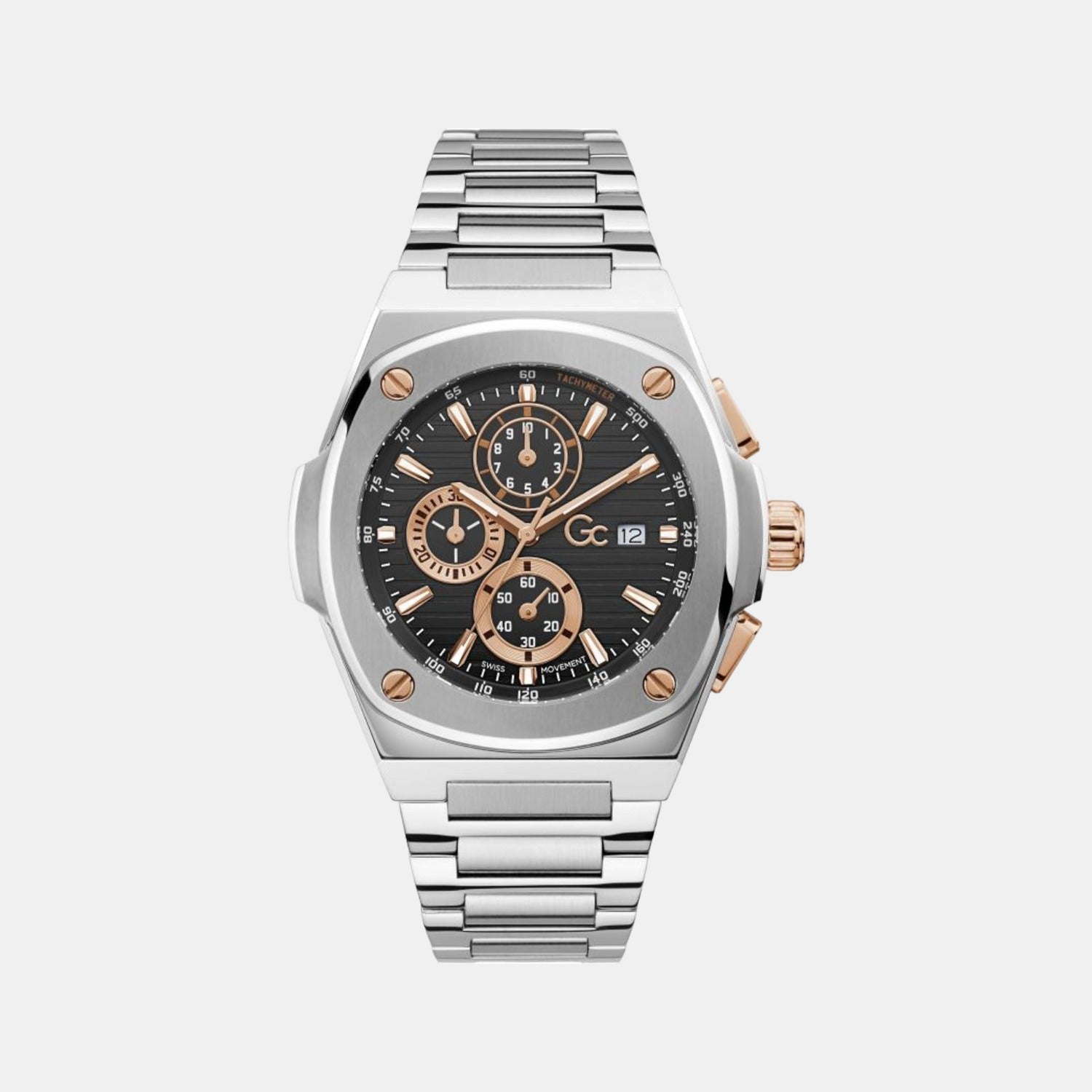 GC Coussin Shape Men Quartz Black Dial Chronograph Stainless Steel Watch Y99001G2MF