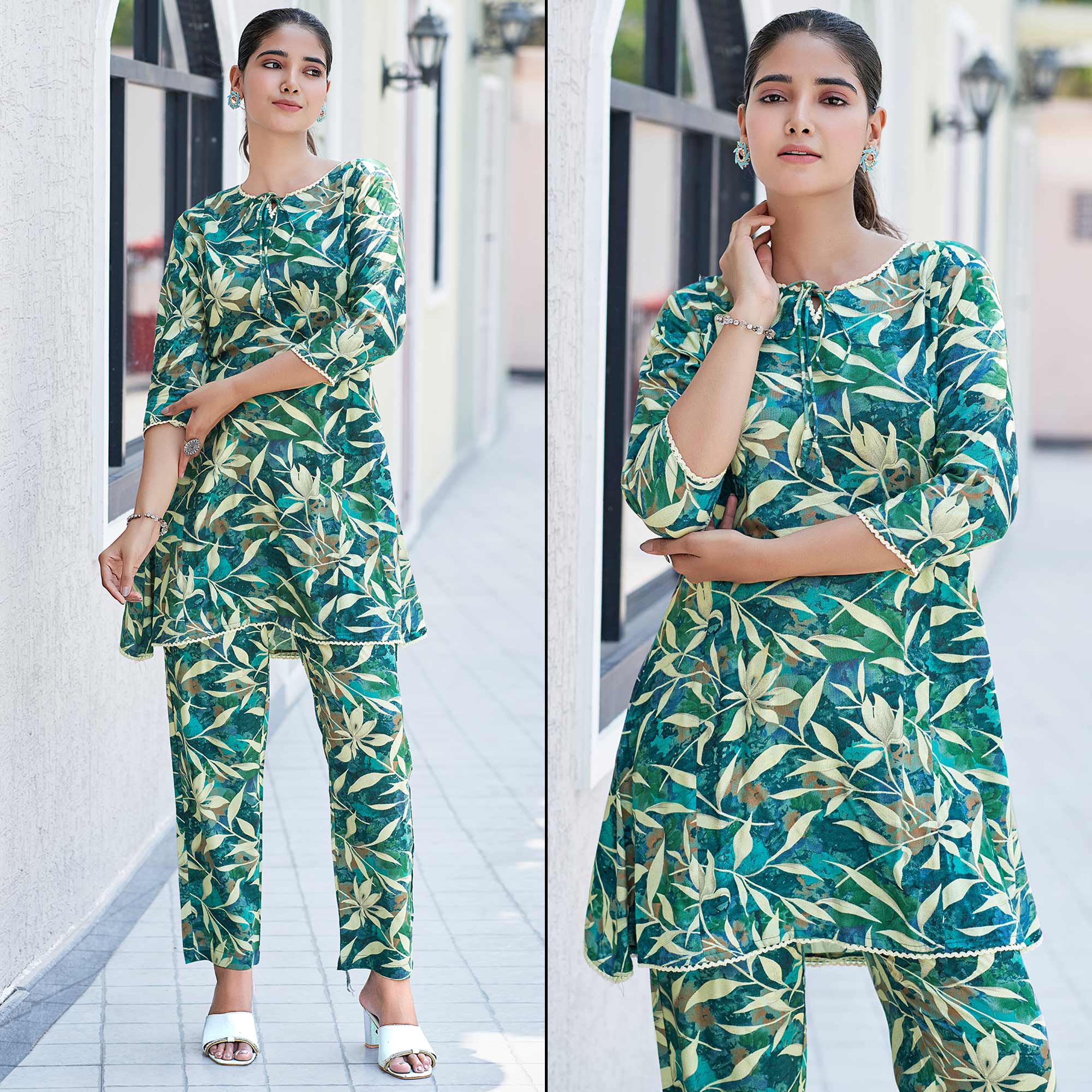 Green co-ords – BlackTree green-floral-printed-rayon-co-ord-set-1