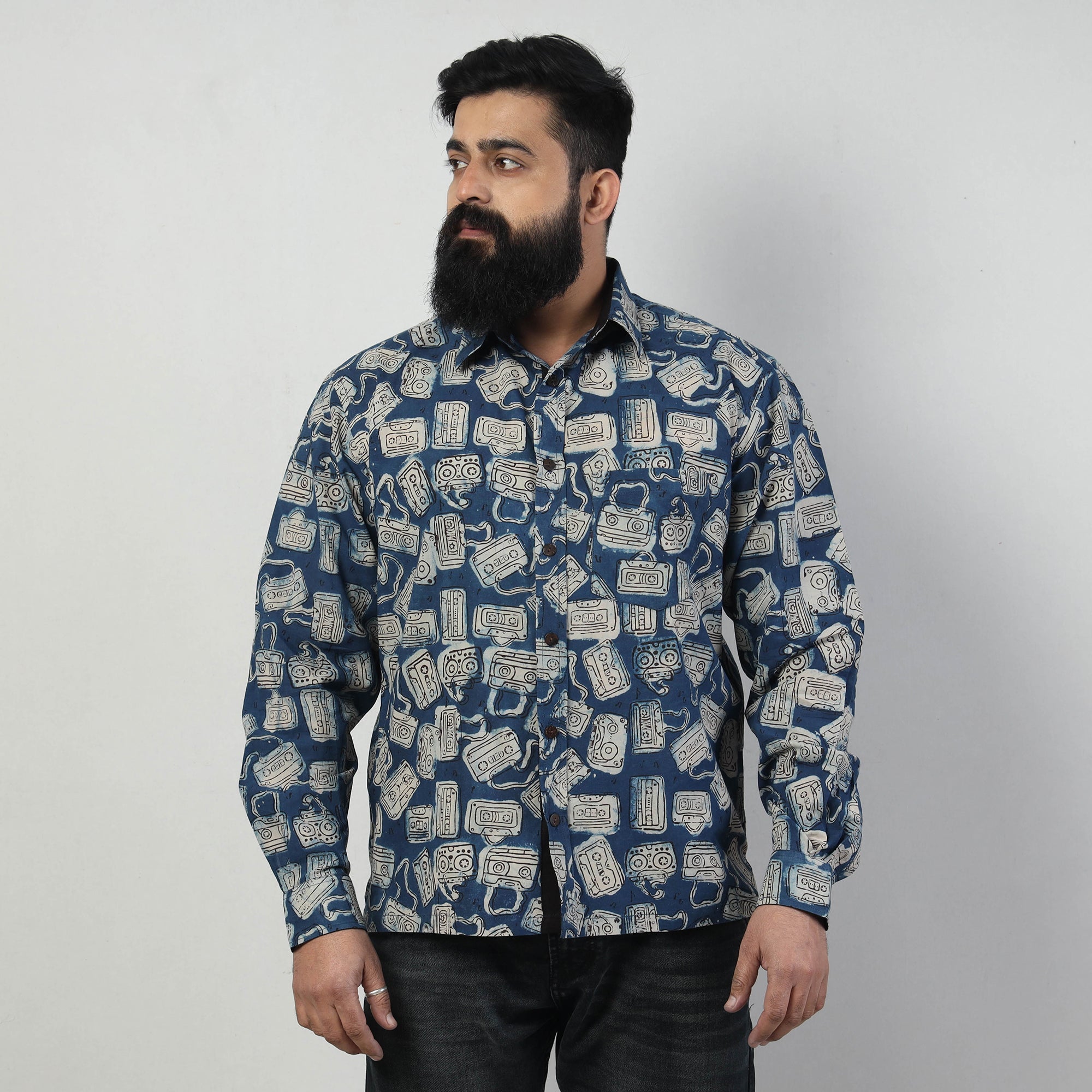 BINDAAS UNLIMITED Blue - Bindaas Block Art Printed Cotton Men Full Sleeve Shirt