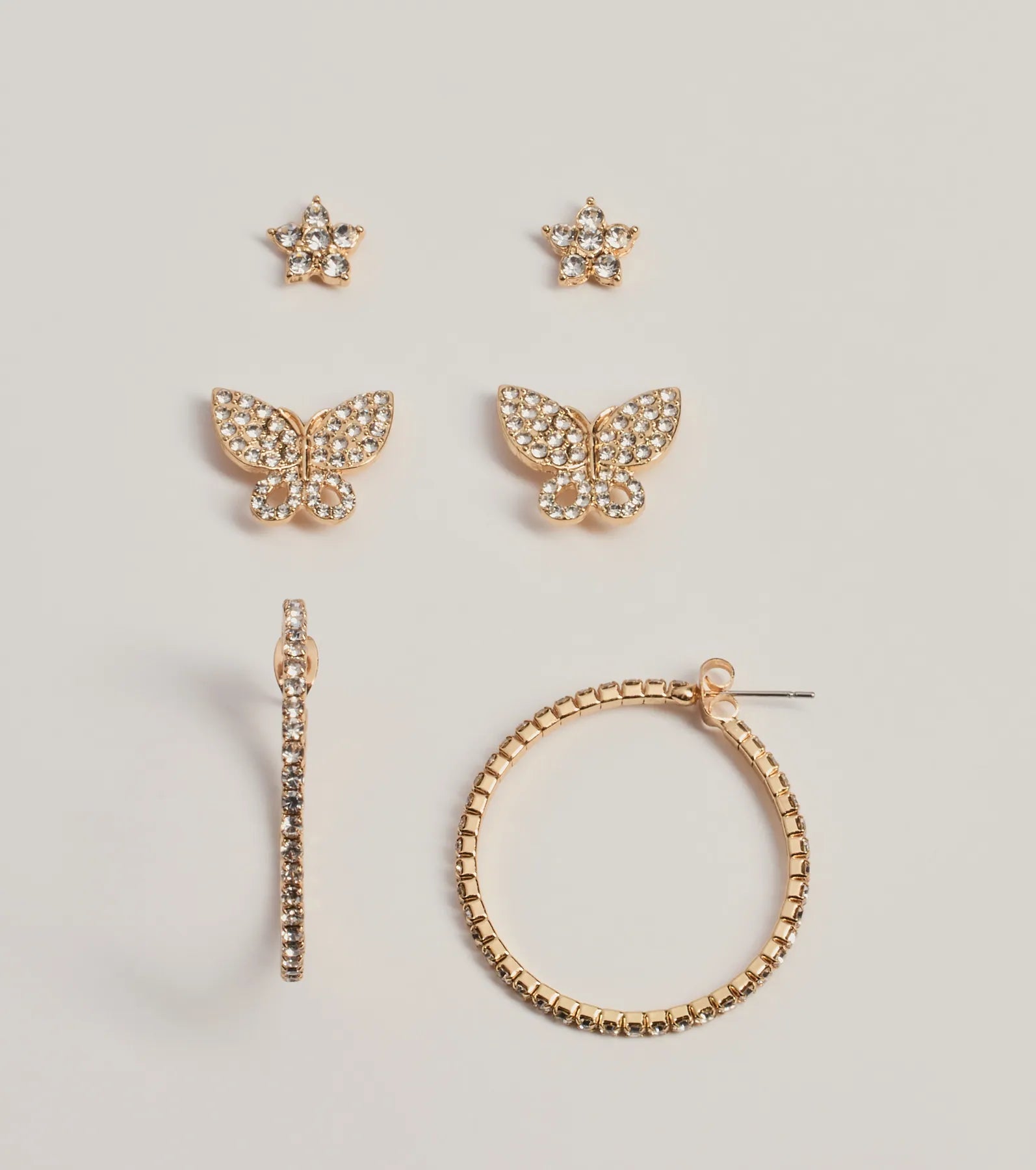 Windsor Gleaming Charm Rhinestone Three-Pack Earring Set