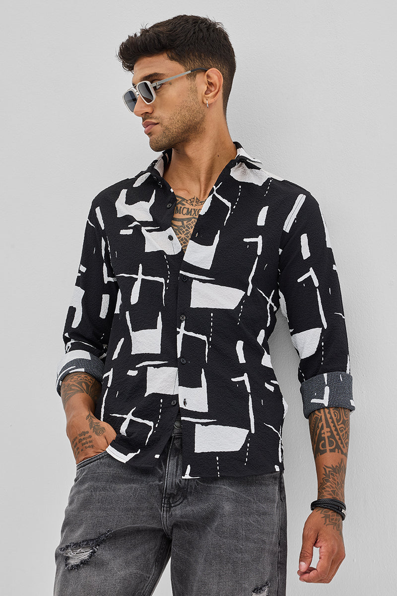 SNITCH Black Geometric Printed Shirt