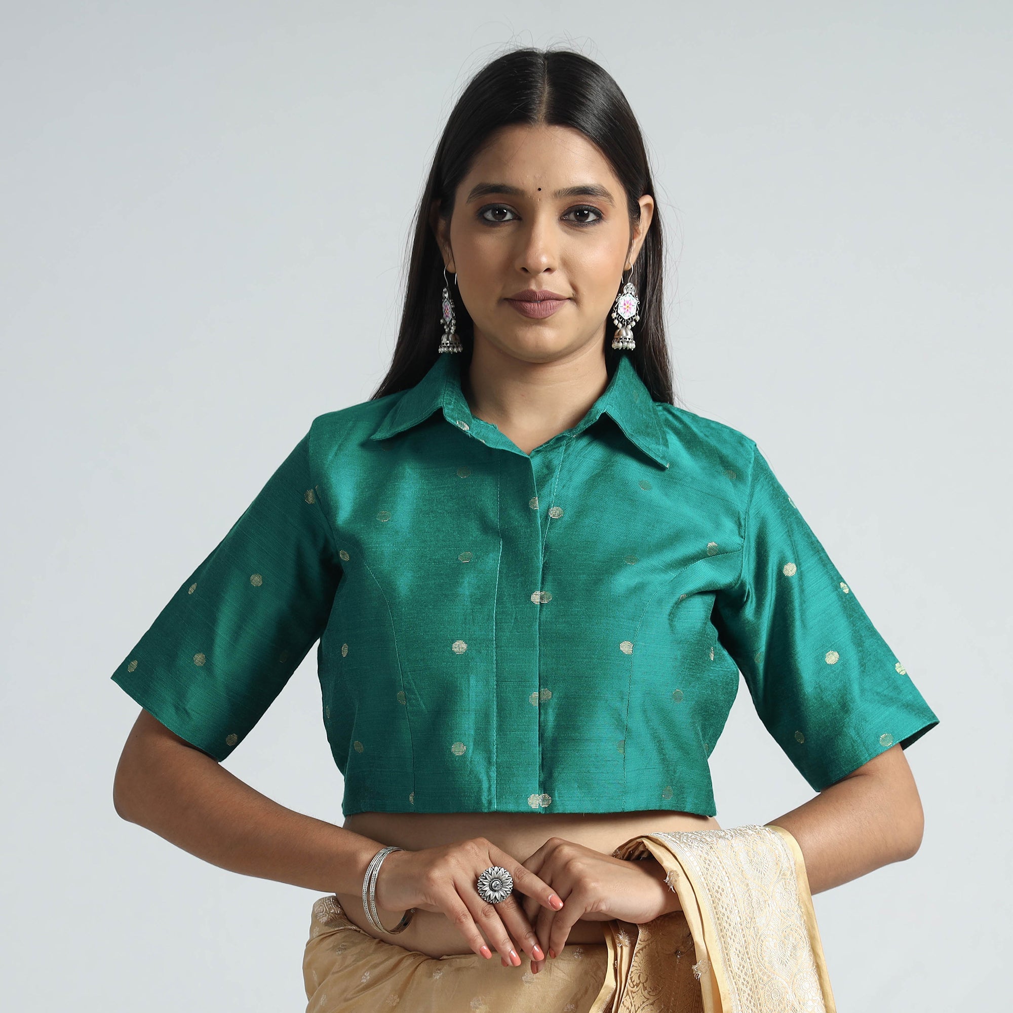 ITOKRI CASUALS Green - Polka Dot Zari Buti Viscose Silk Stitched Blouse
