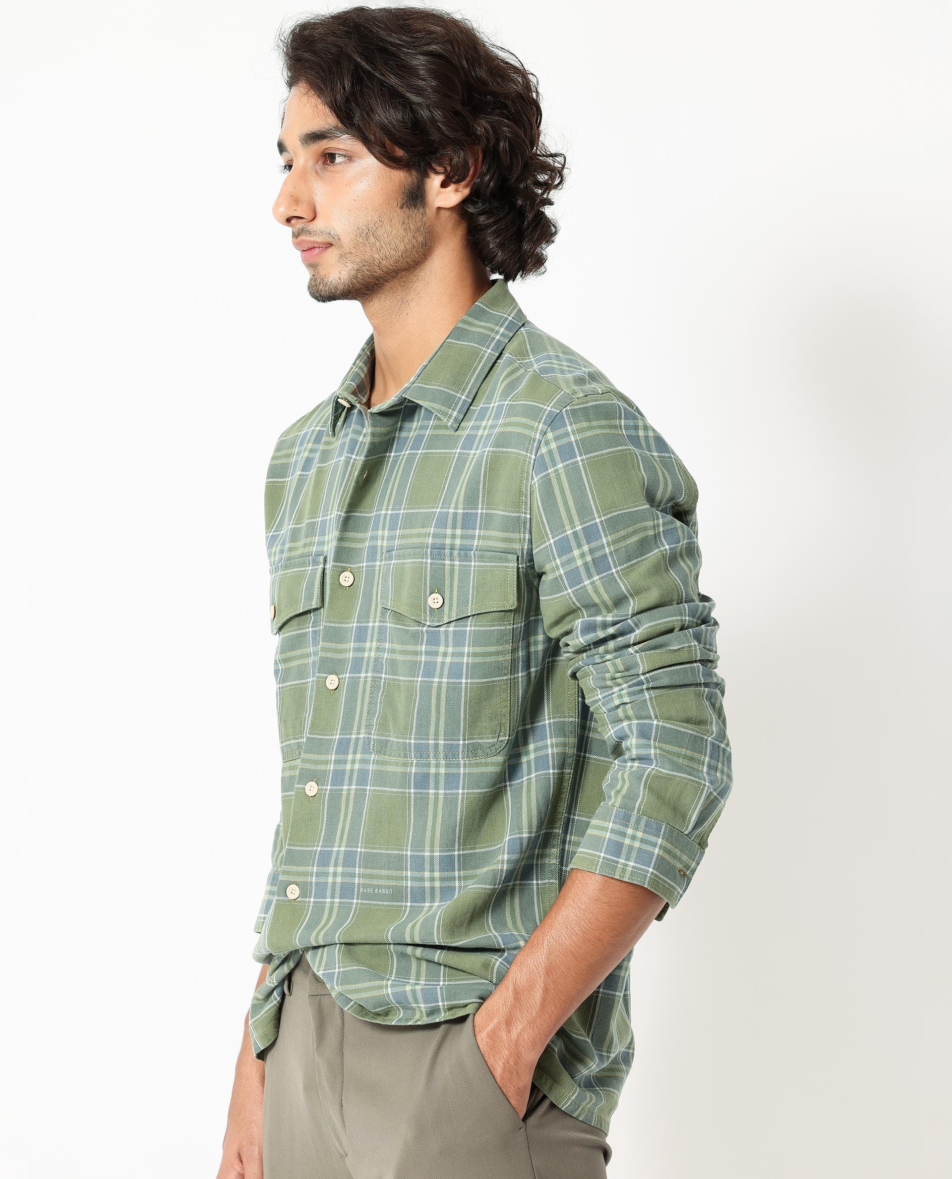 Rare Rabbit Men's Hadsten Green Cotton Fabric Full Sleeves Checks Shirt - view 5