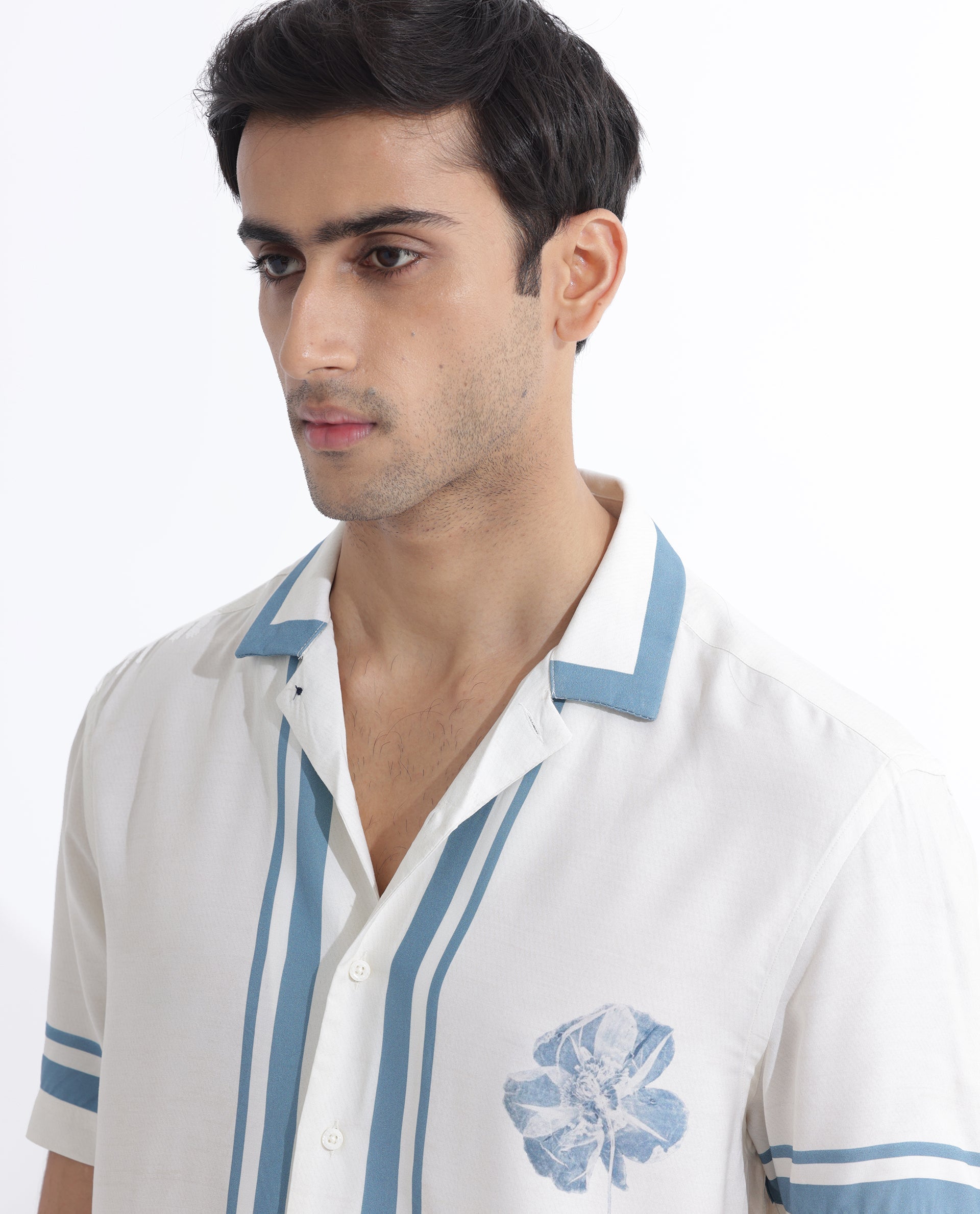 Rare Rabbit Men's Bluna Off-White Viscose Fabric Half Sleeves Cuban Collar Floral Print Shirt - view 2
