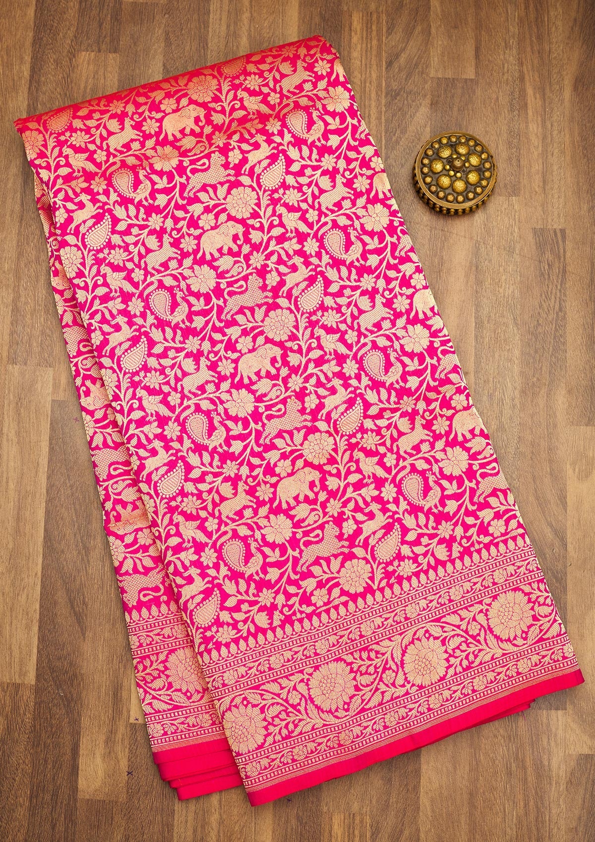 Koskii Rani Pink Zariwork Pure Silk Saree – Women's