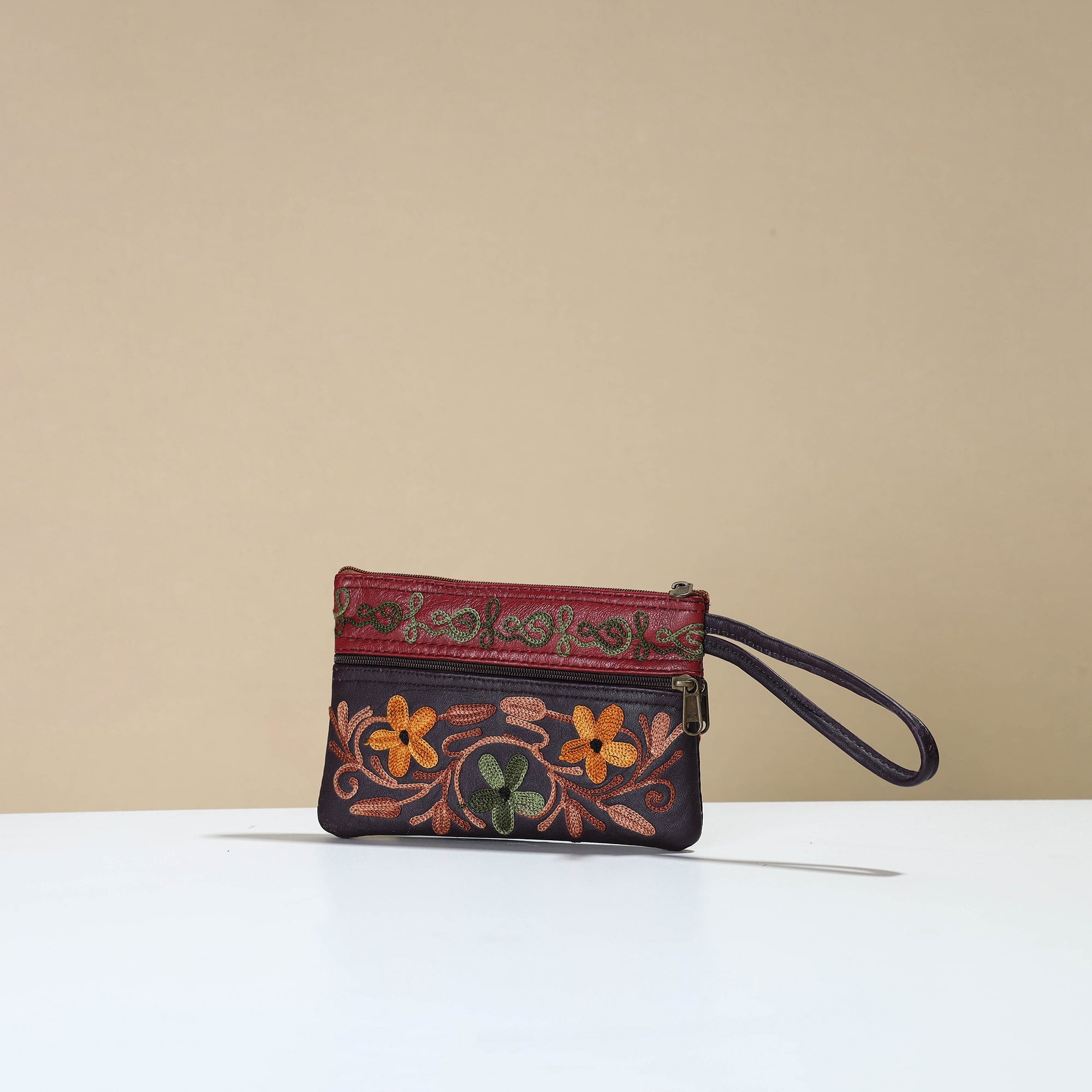 ITOKRI CRAFTS INITIATIVE Black - Kashmiri Crewel Hand Embroidery Leather Clutch 11 - view 2