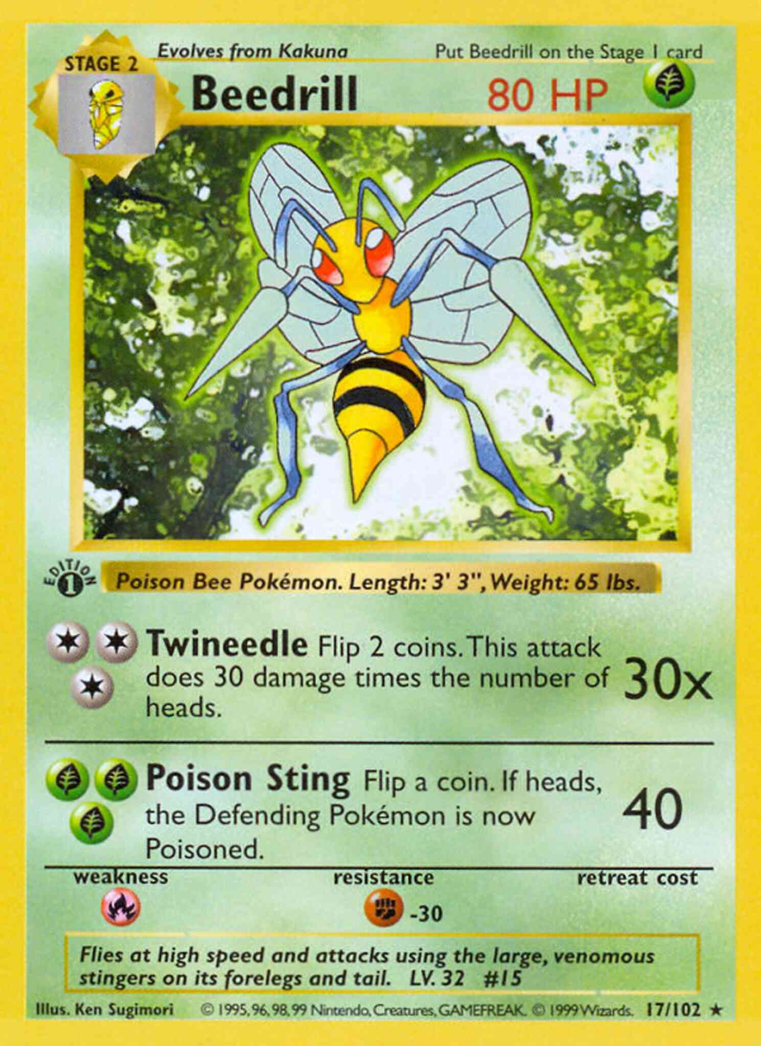 1st edition base1-17 – Pokémon Beedrill - 17/102 - Rare - 1st Edition [base1-17] [Non-Holo]
