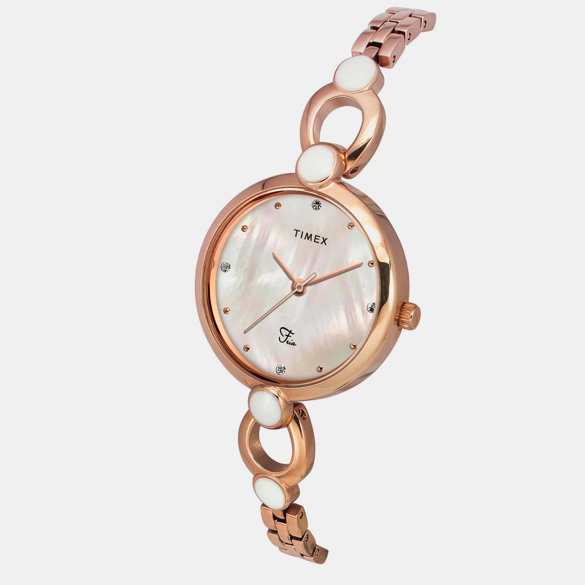 Timex Fria Women Quartz Mother Of Pearl Dial Analog Brass Watch TWEL18102