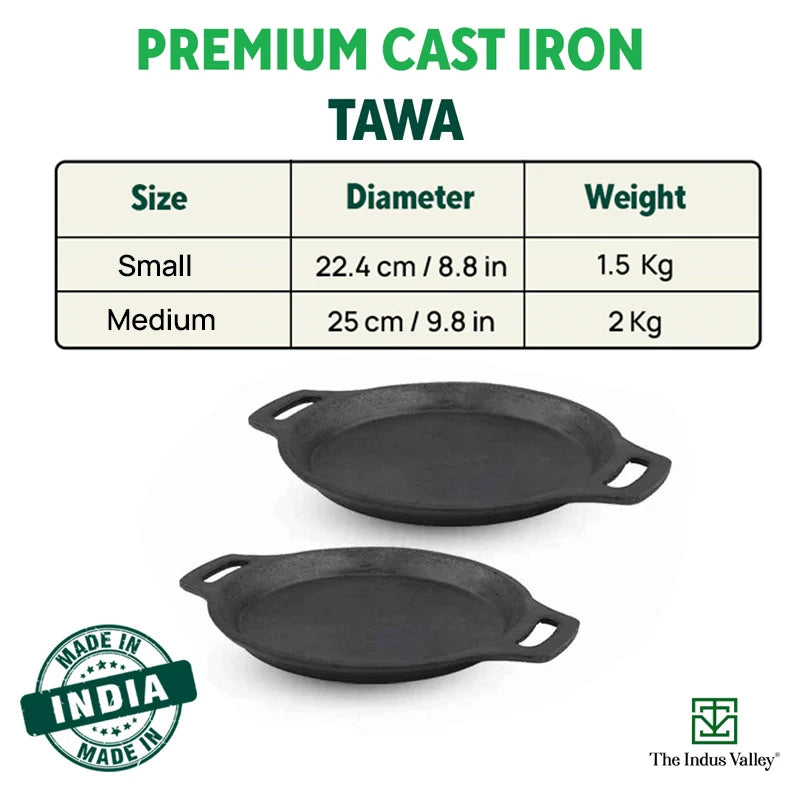 The Indus Valley CASTrong Cast Iron Fish Fry Pan, Pre-seasoned, Nonstick, 100% Pure, Toxin-free, Induction, 22.4/25cm, 1.5kg/2kg - view 3