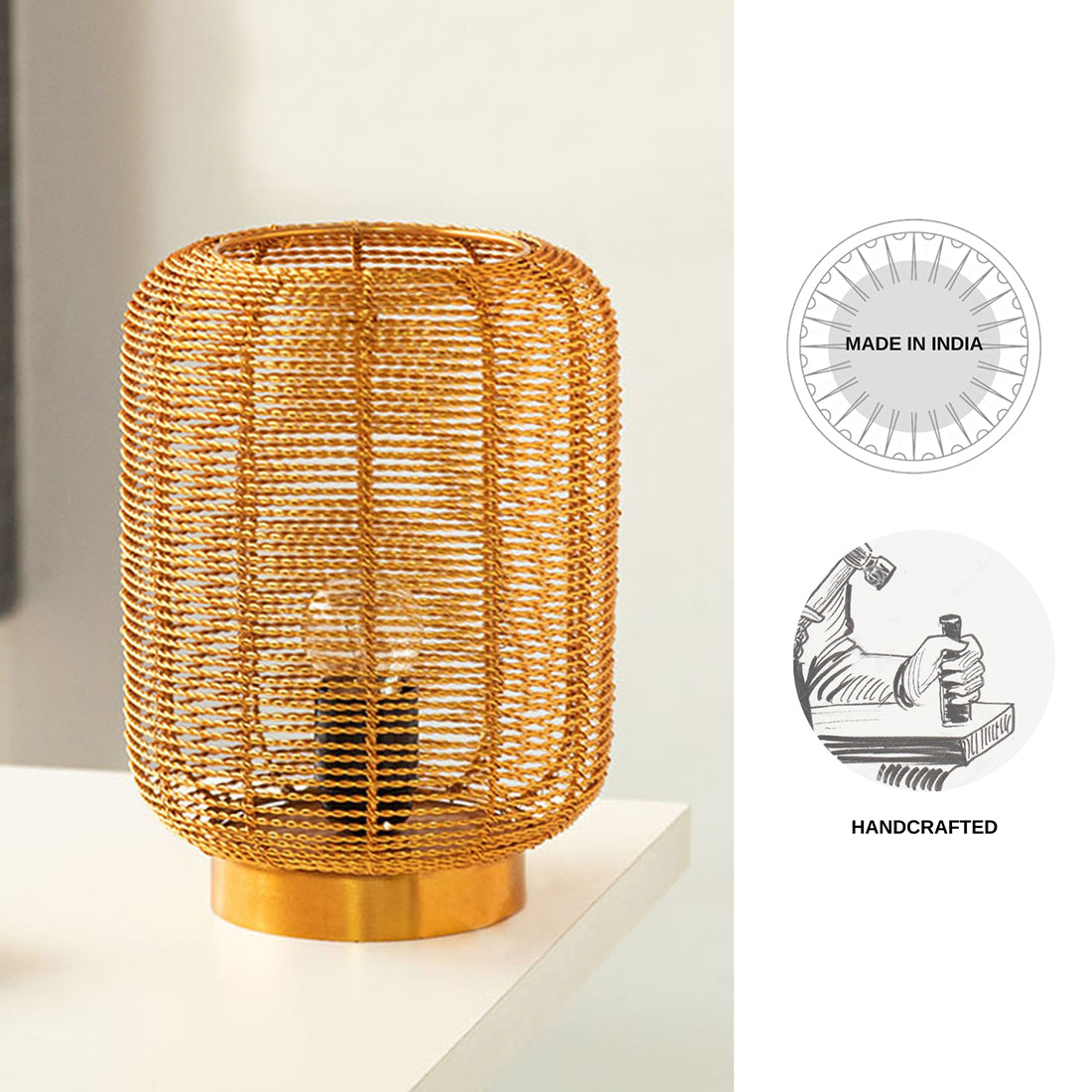 EXCLUSIVELANE 'Weaved Barrel' Handcrafted Table Lamp In Iron (9.6 Inch, Golden) - view 5