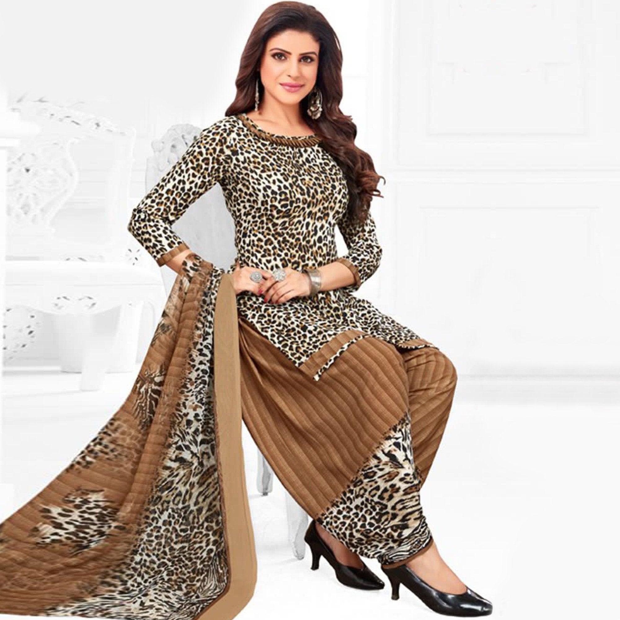 Peachmode Seller Brown Printed Leon Patiala Suit