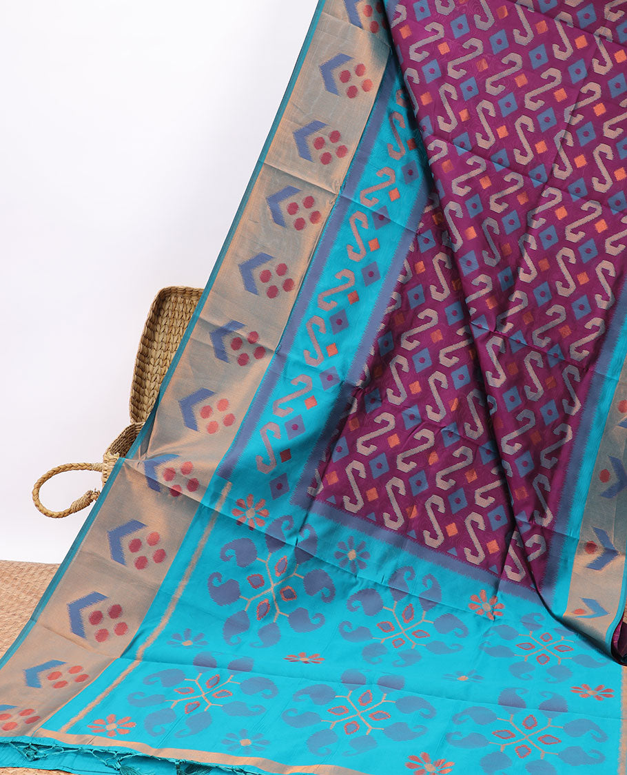 Pothys Purple floral design semi-pattola silk saree with contrast floral border & floral, paisley design pallu