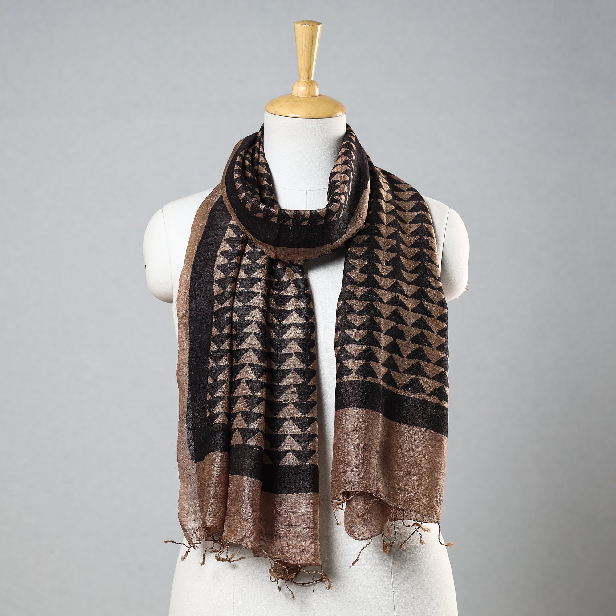 BINDAAS UNLIMITED Black - Handloom Block Print Tussar Silk Bindaas Stole