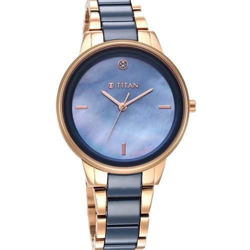 Titan Purple Ceramics Blue Dial Analog Steel and Ceramic Strap watch for Women 41mm 95213KD03 - view 2
