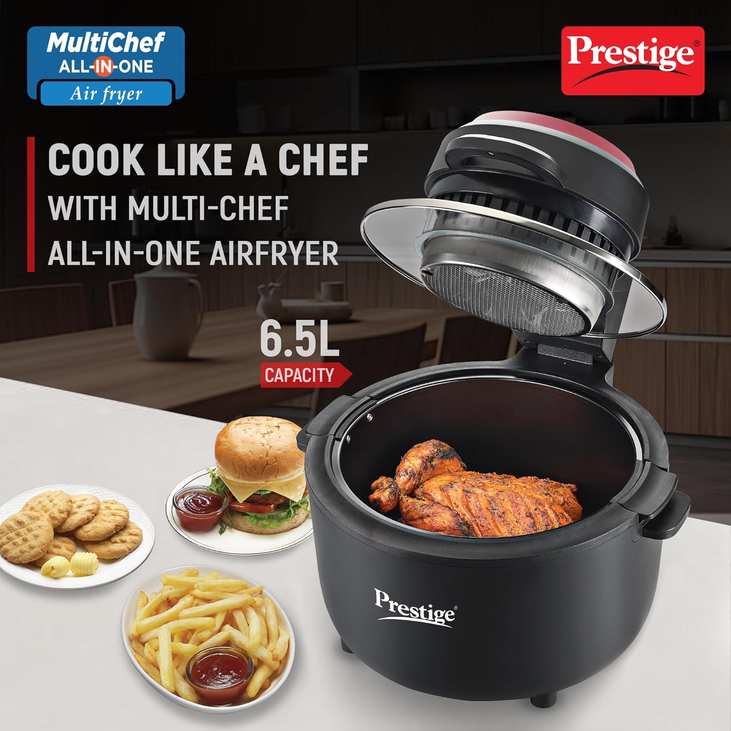 Prestige Multi-Chef All in One Air Fryer | 80% less Oil Consumption | 6.5L Capacity | 1200 Watts Power | Black - view 2