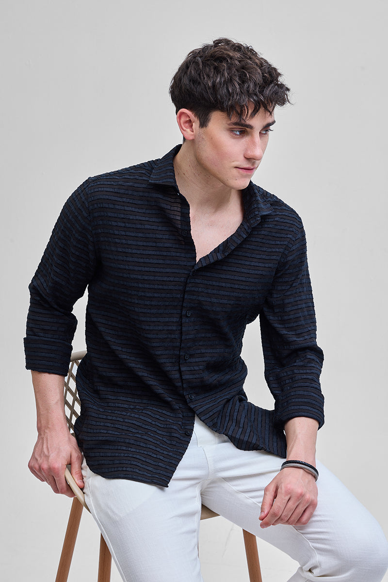 SNITCH Black Textured Stripes Shirt - view 4