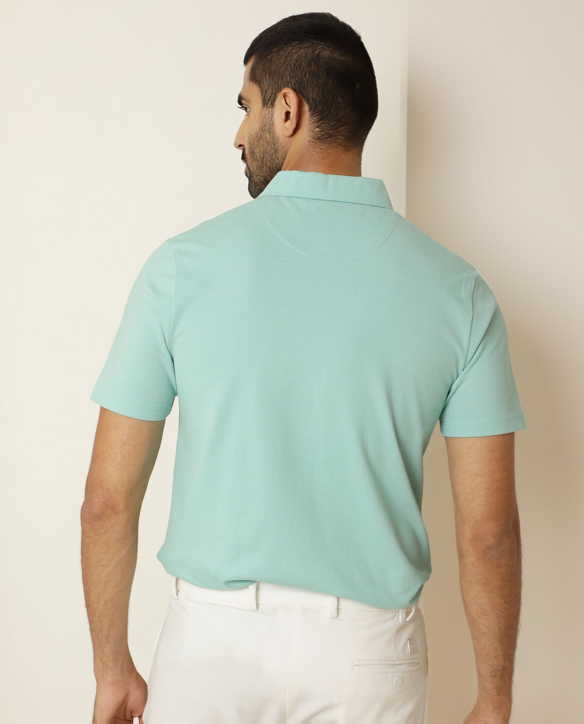 Rare Rabbit Men's Stel Pastel Green Cotton Fabric Collared Neck Zipper Closure Half Sleeves Flat Knit Polo T-Shirt - view 8