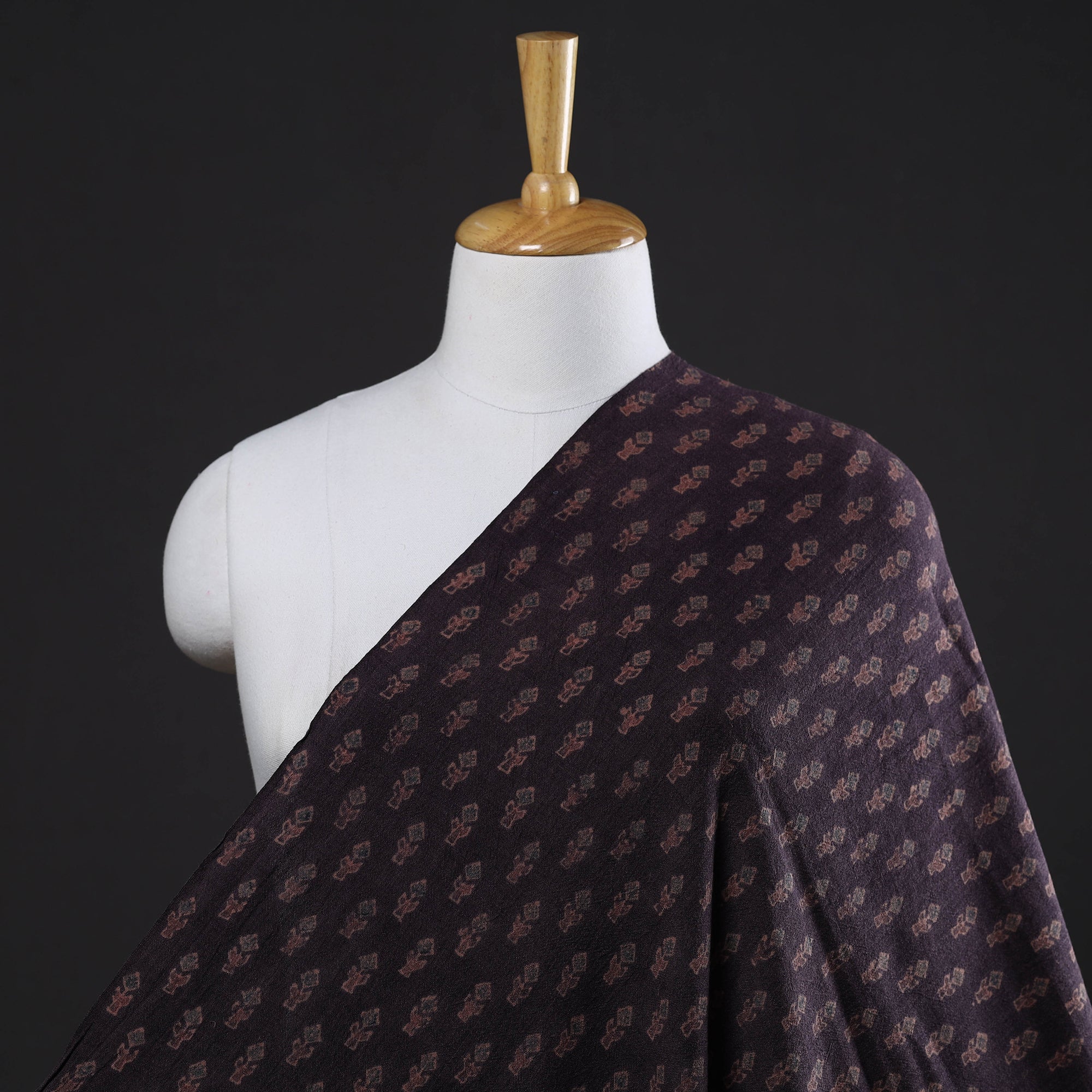 AJRAKH BY JABBAR KHATRI Brown - Pure Wool Handloom Ajrakh Hand Block Printed Fabric - view 2
