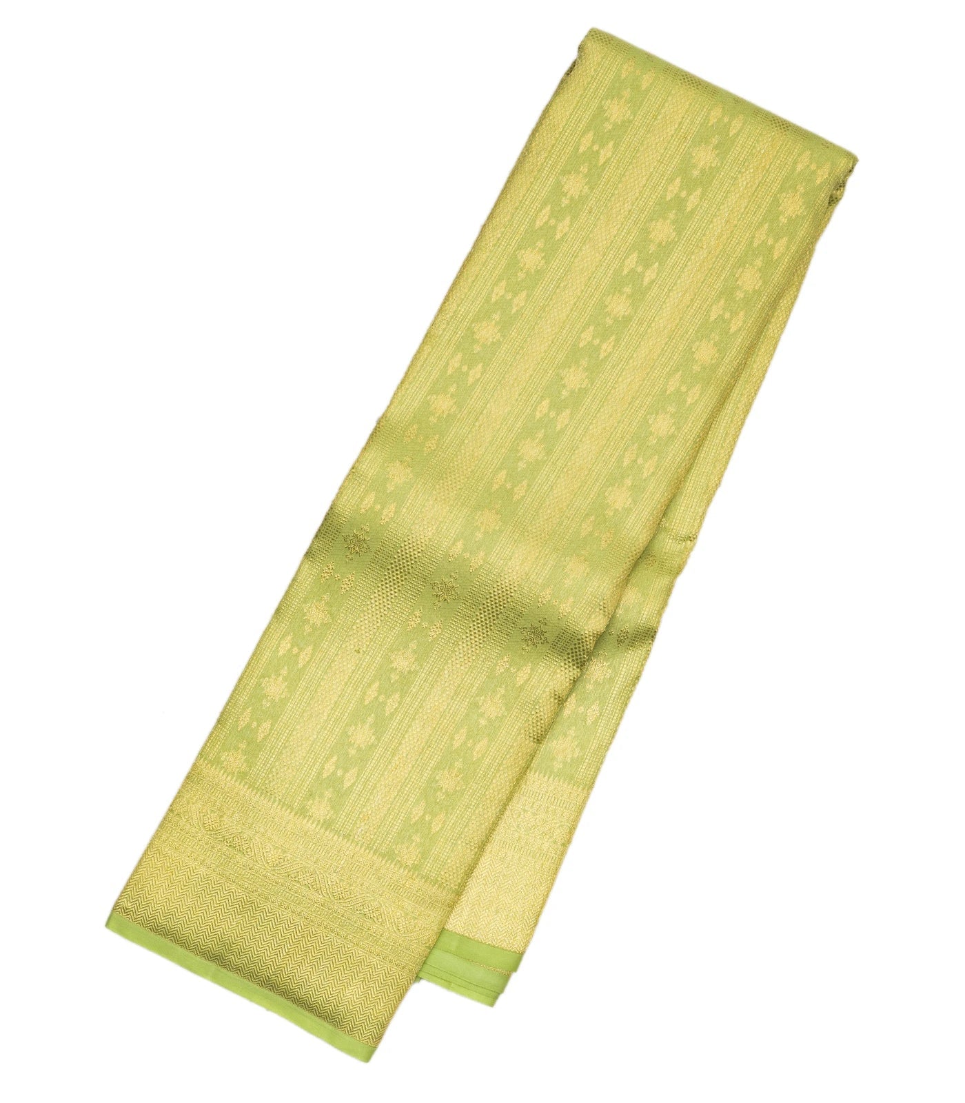 RmKV Cardamom Green Handloom Kanchipuram Silk Saree With Stripes & Floral Motifs