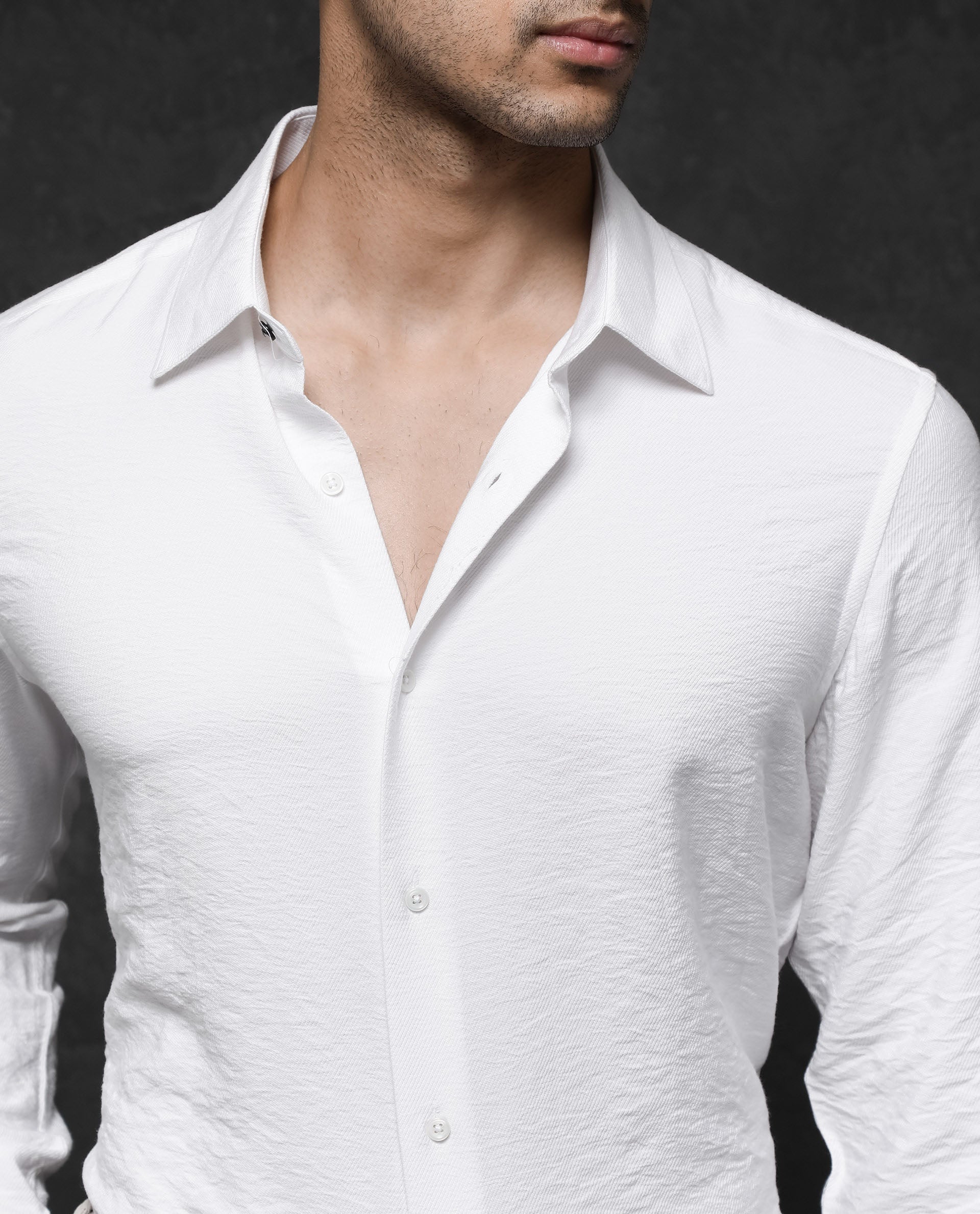 Rare Rabbit Mens Esty White Viscose Nylon Fabric Full Sleeve Solid Twill Formal Shirt - view 5